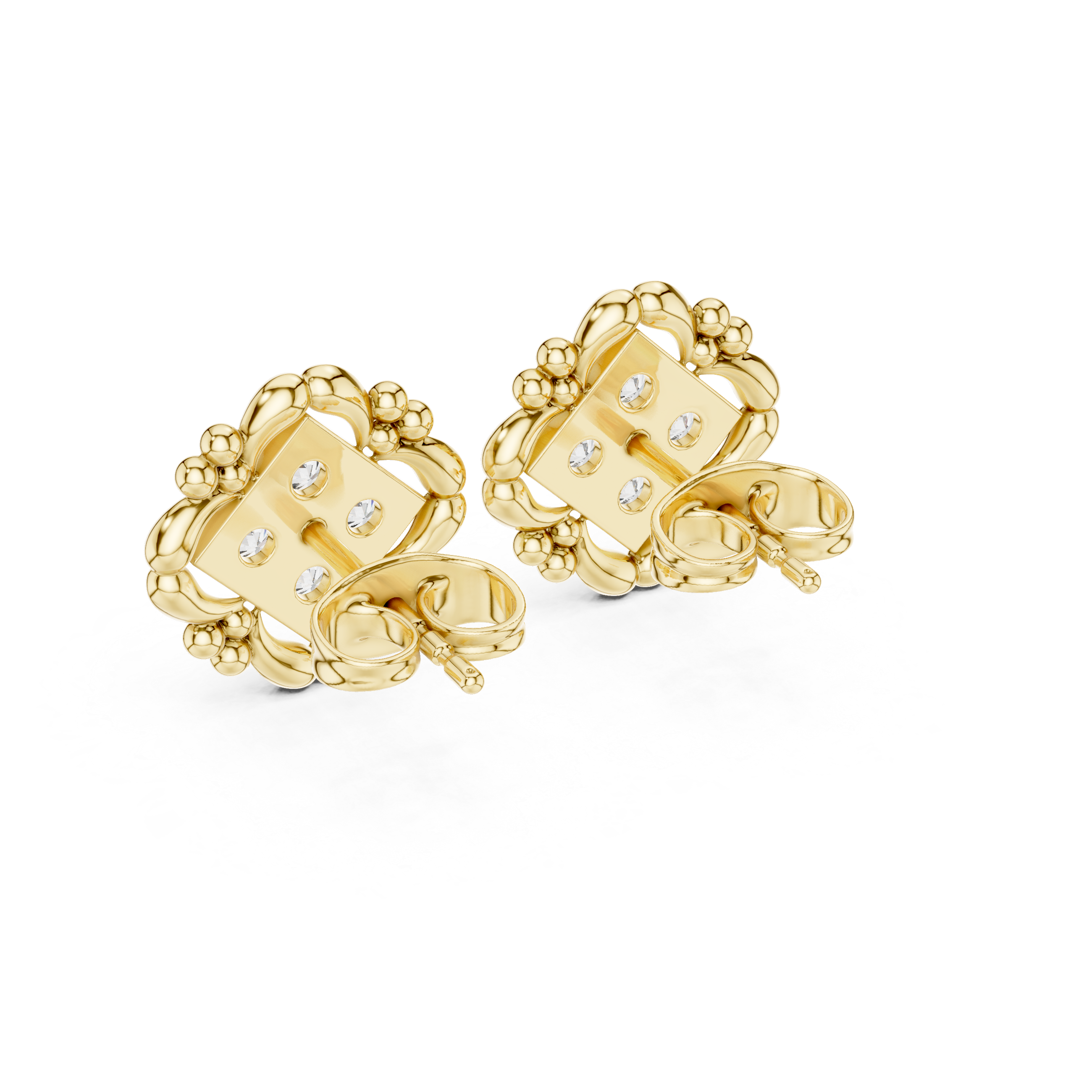 Ribbed Dome Diamond Stud Earrings in Yellow Gold - VYKA Diamonds