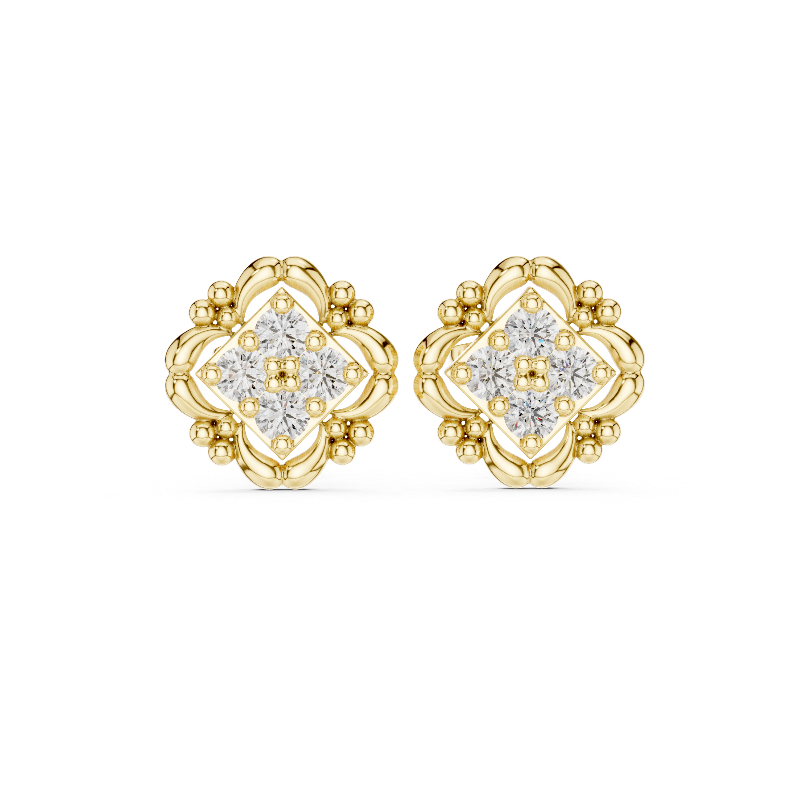 Ribbed Dome Diamond Stud Earrings in Yellow Gold - VYKA Diamonds