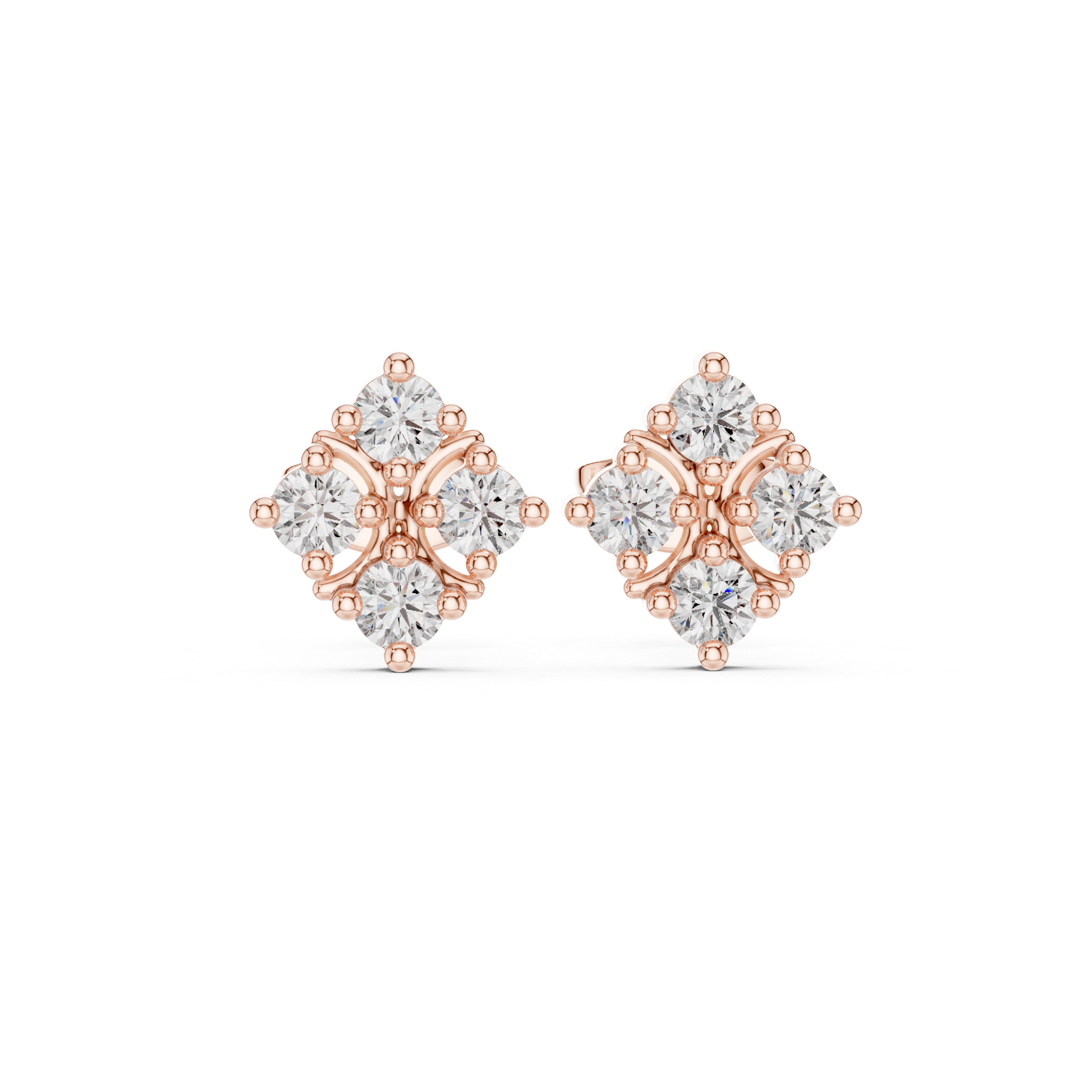 Snowflake Cluster Diamond Stud Earrings in Rose Gold - VYKA Diamonds