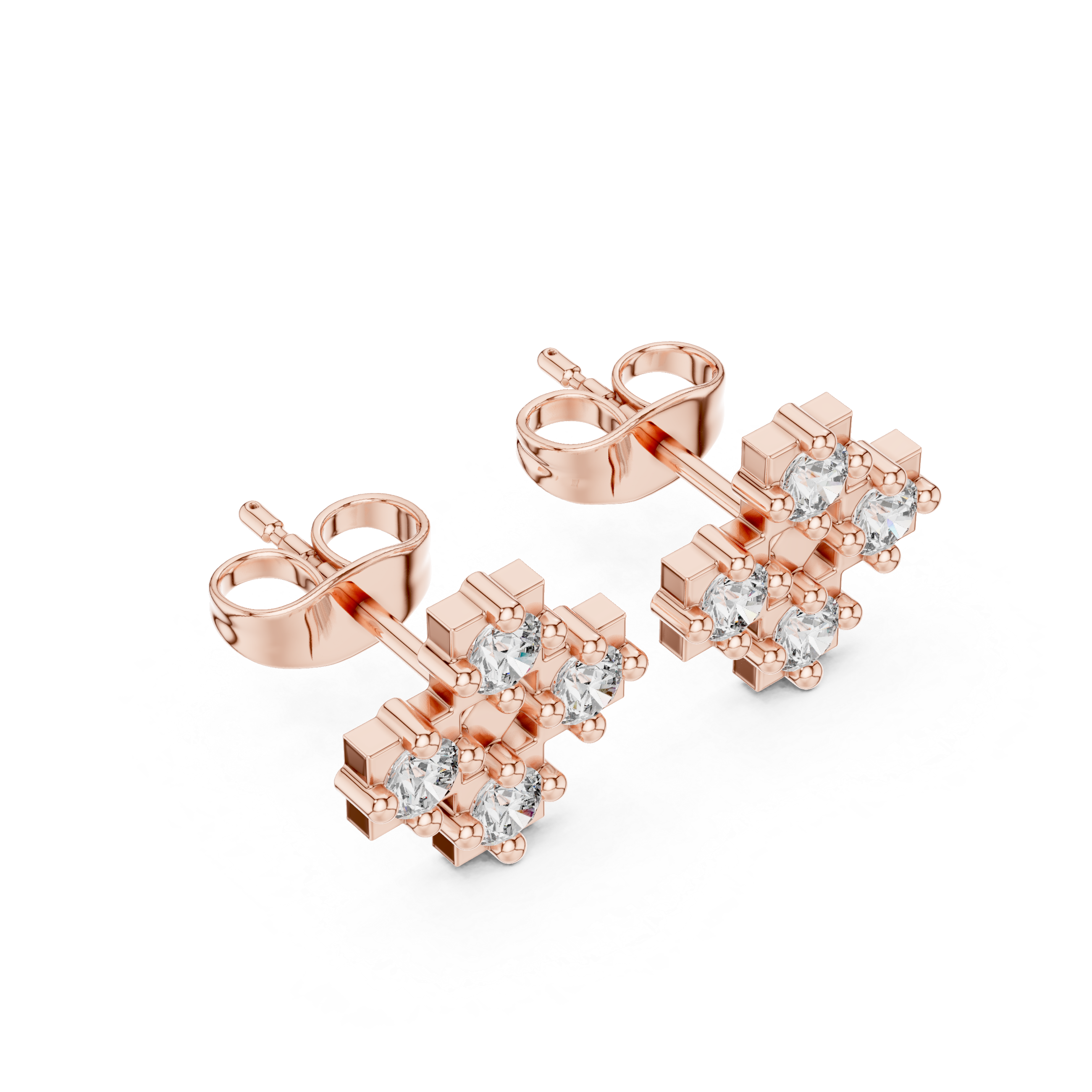 Arrow Point Diamond Stud Earrings in Rose Gold - VYKA Diamonds