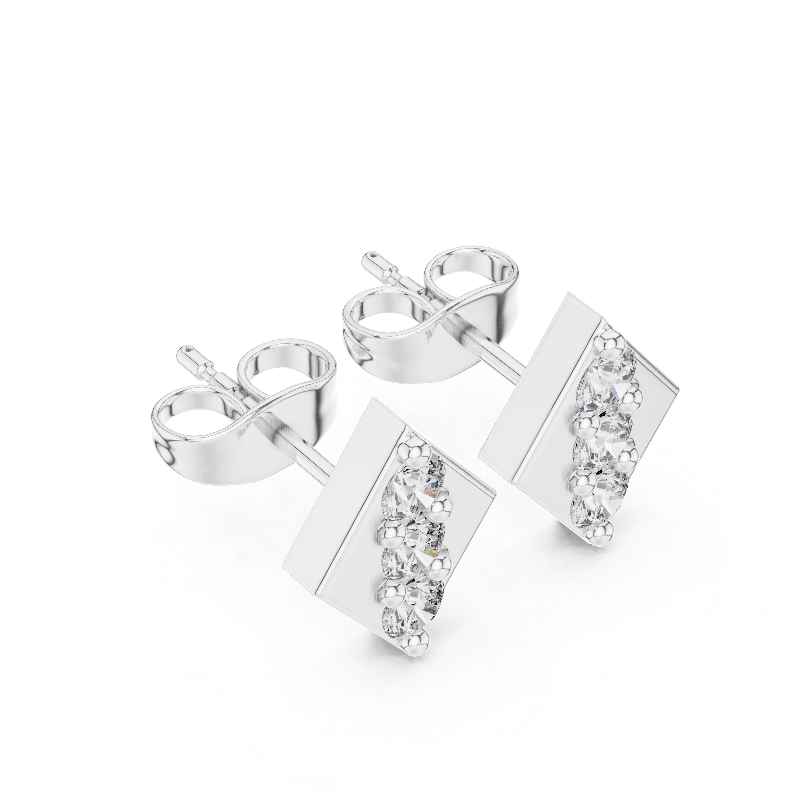 Crescent Moon Diamond Stud Earrings in White Gold - VYKA Diamonds