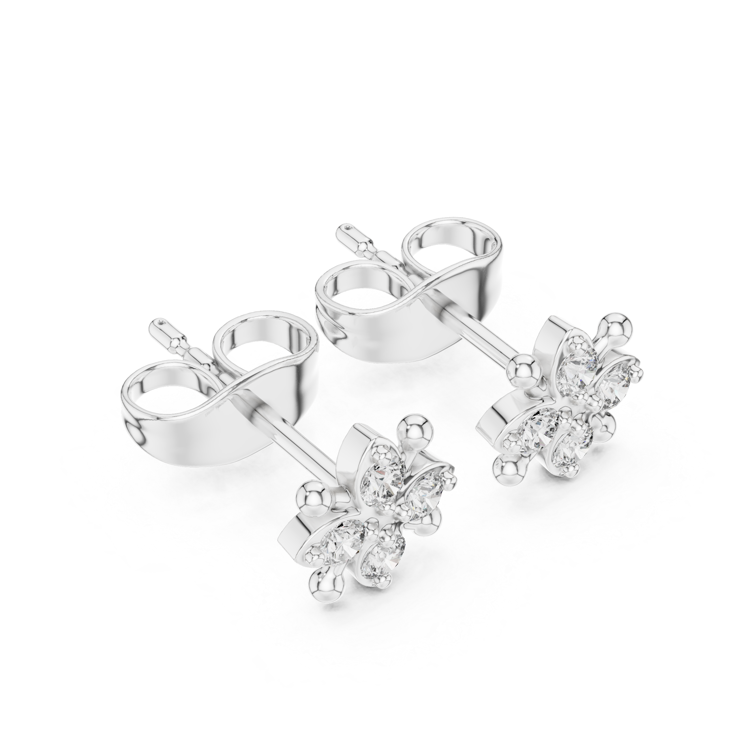 حلقان مرصّعة بألماس بهالة خرزية in White Gold - VYKA Diamonds