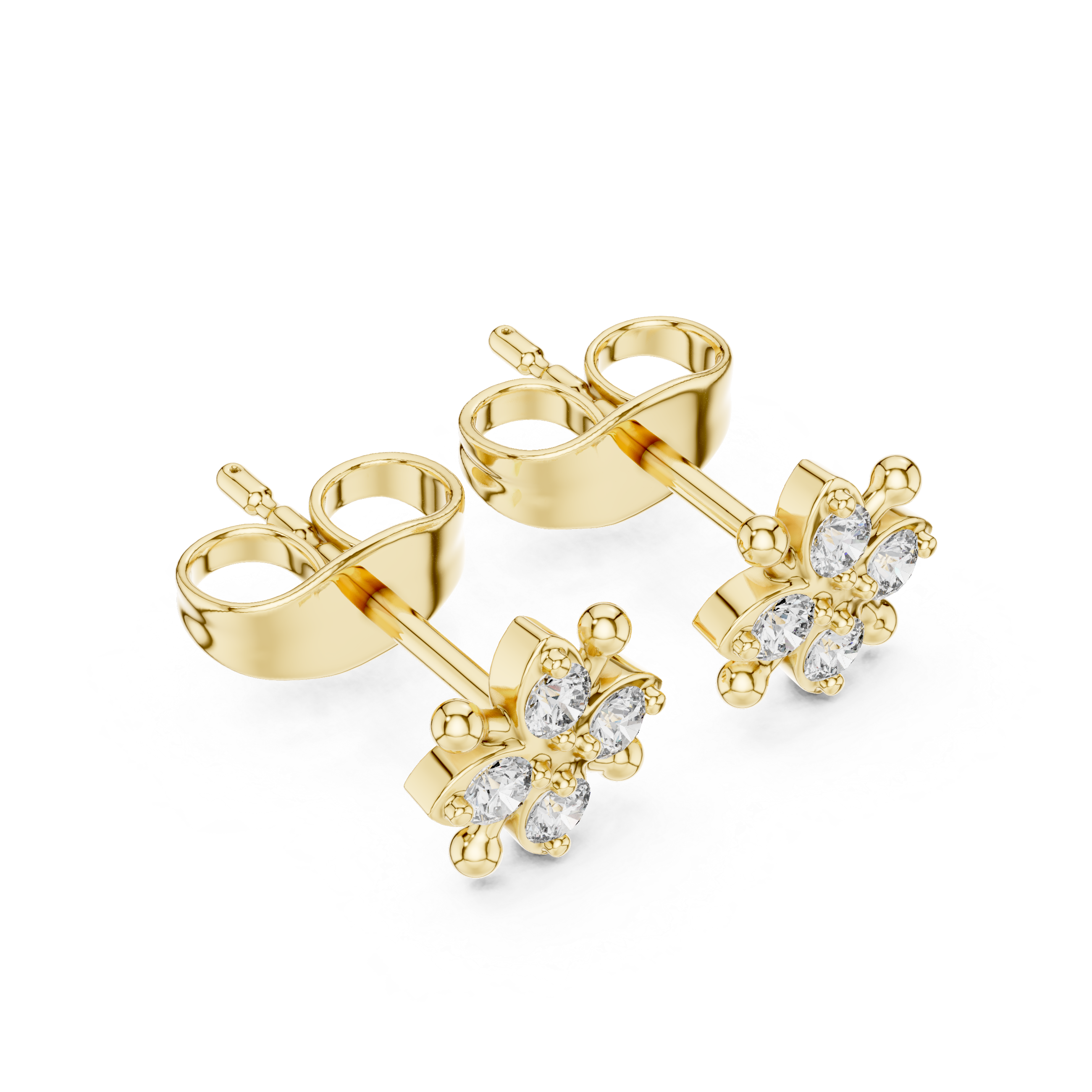 حلقان مرصّعة بألماس بهالة خرزية in Yellow Gold - VYKA Diamonds