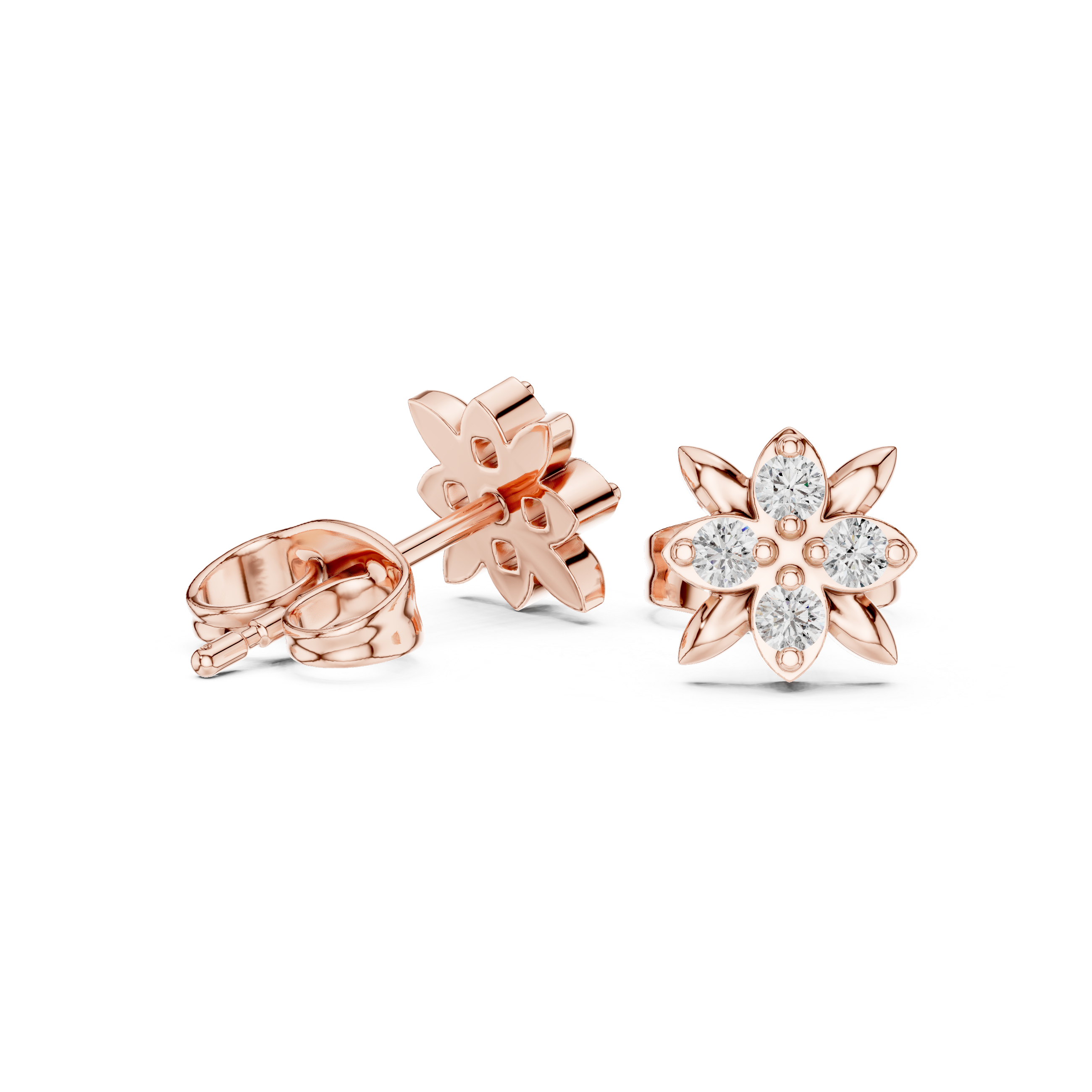 حلقان متدلية على شكل أوراق شجر وكروم ماسية in Rose Gold - VYKA Diamonds