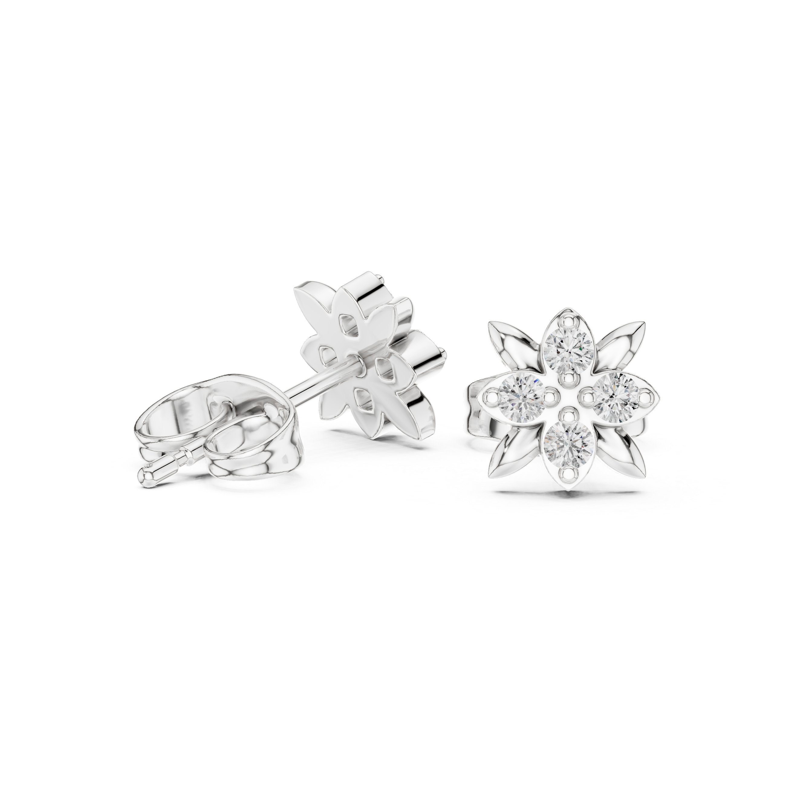 حلقان متدلية على شكل أوراق شجر وكروم ماسية in White Gold - VYKA Diamonds