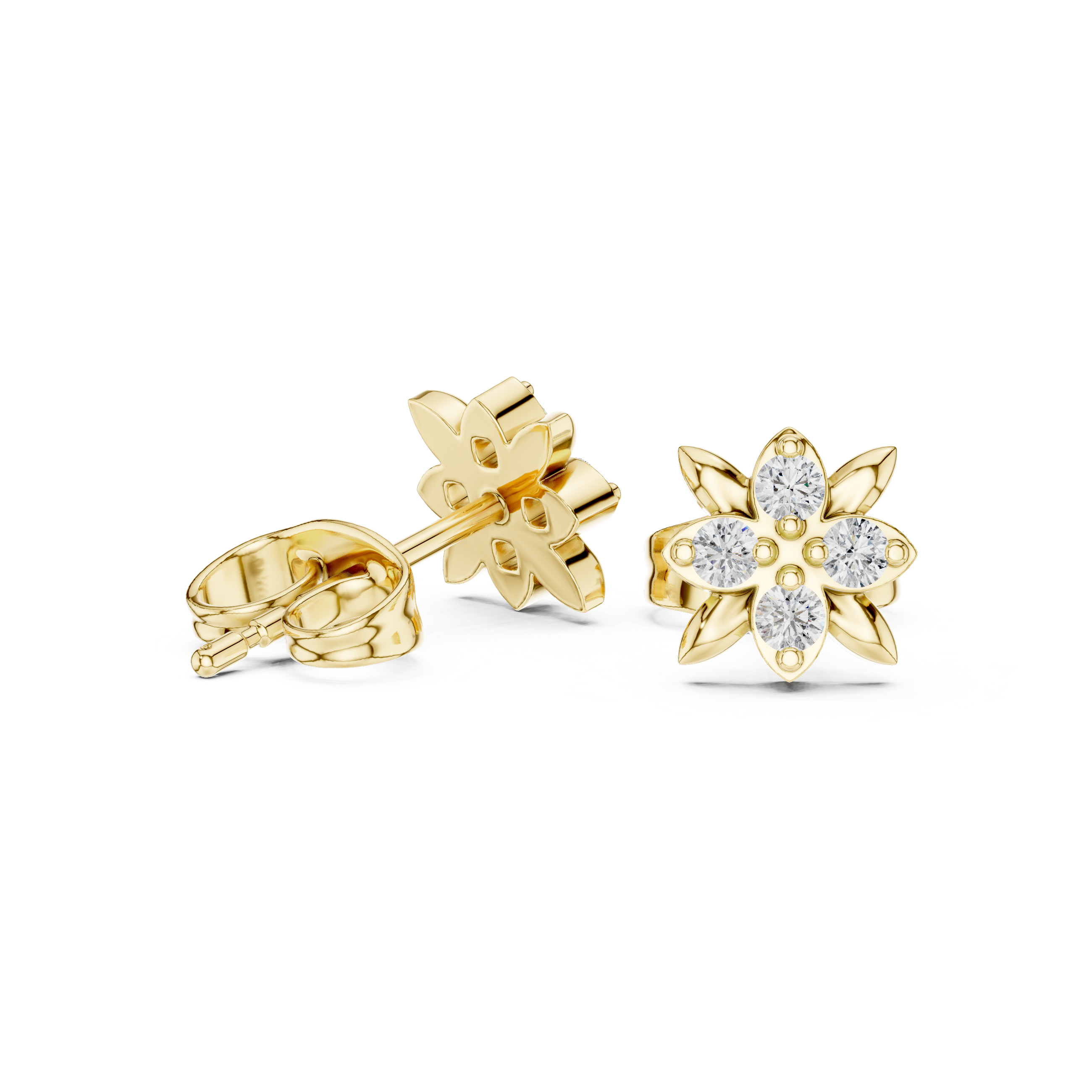 حلقان متدلية على شكل أوراق شجر وكروم ماسية in Yellow Gold - VYKA Diamonds