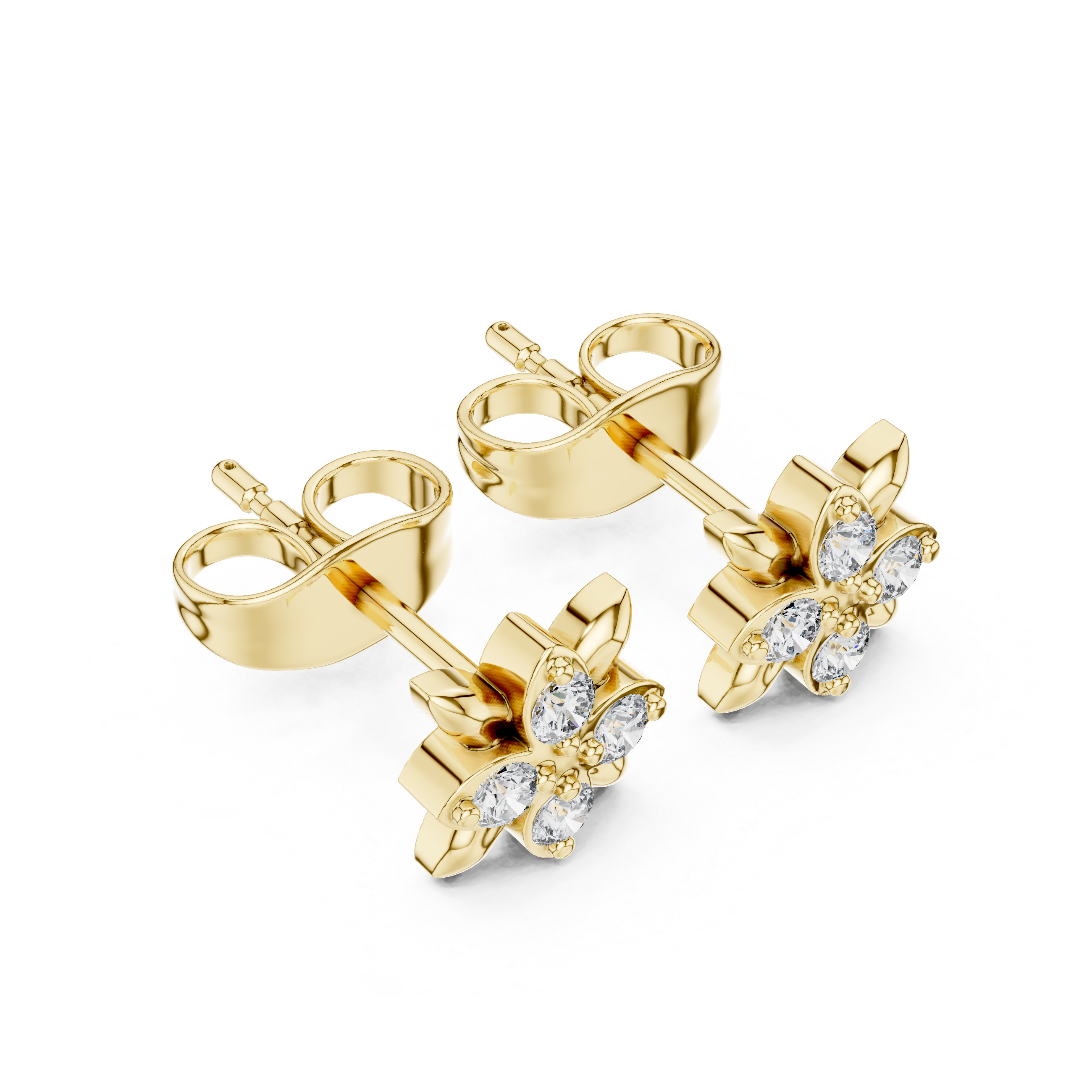 حلقان متدلية على شكل أوراق شجر وكروم ماسية in Yellow Gold - VYKA Diamonds