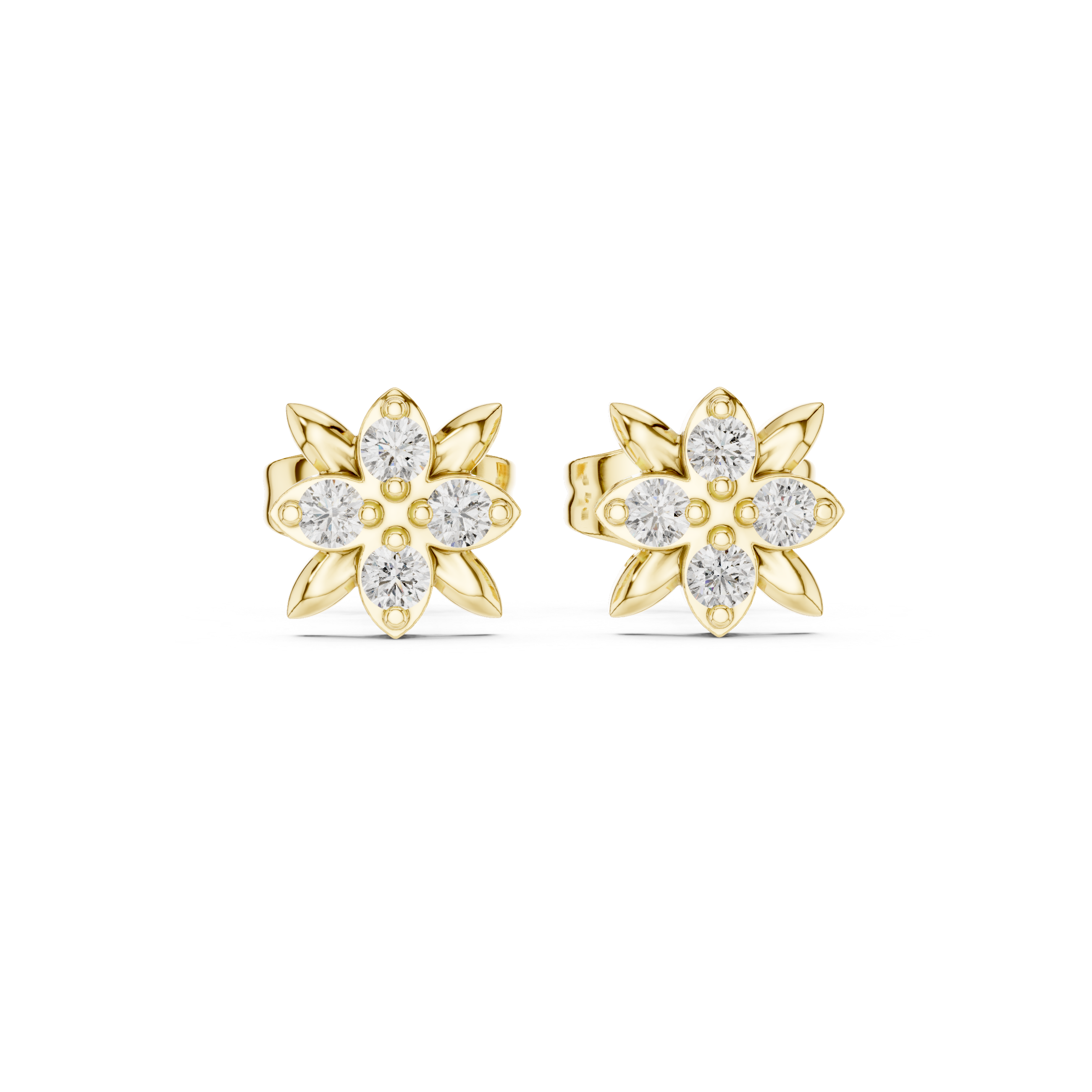 حلقان متدلية على شكل أوراق شجر وكروم ماسية in Yellow Gold - VYKA Diamonds