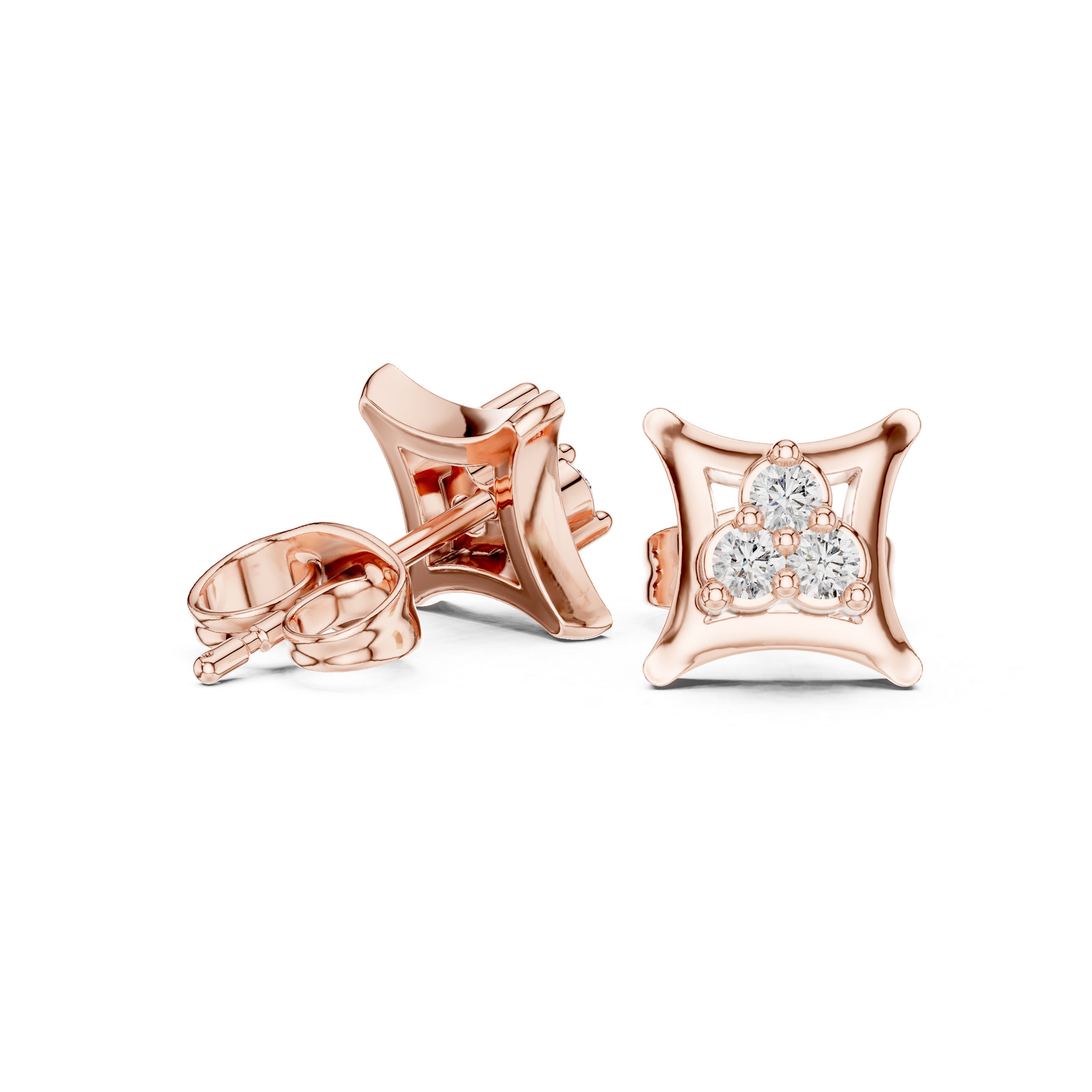 Baguette Tier Diamond Stud Earrings in Rose Gold - VYKA Diamonds