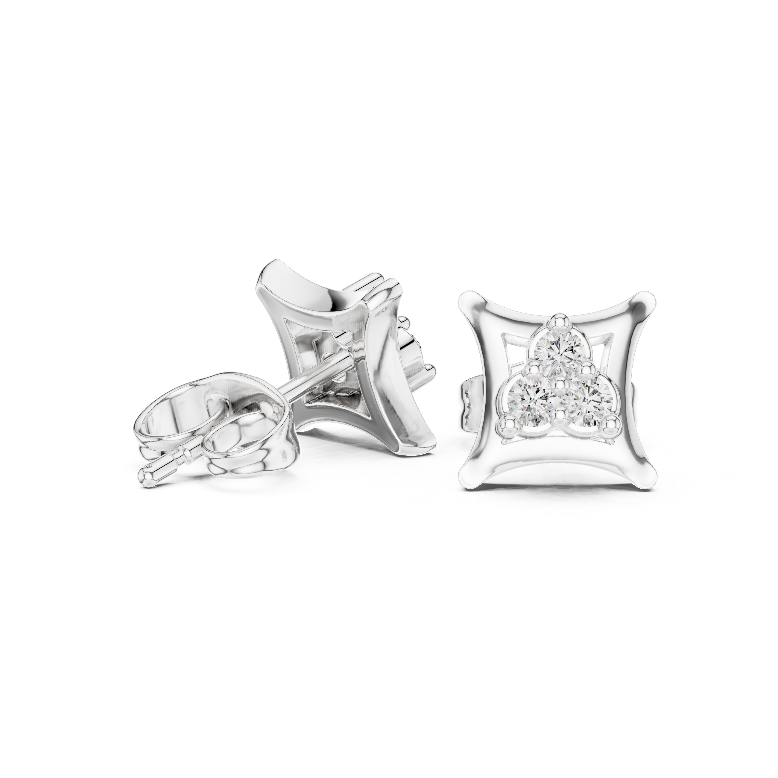 Baguette Tier Diamond Stud Earrings in White Gold - VYKA Diamonds