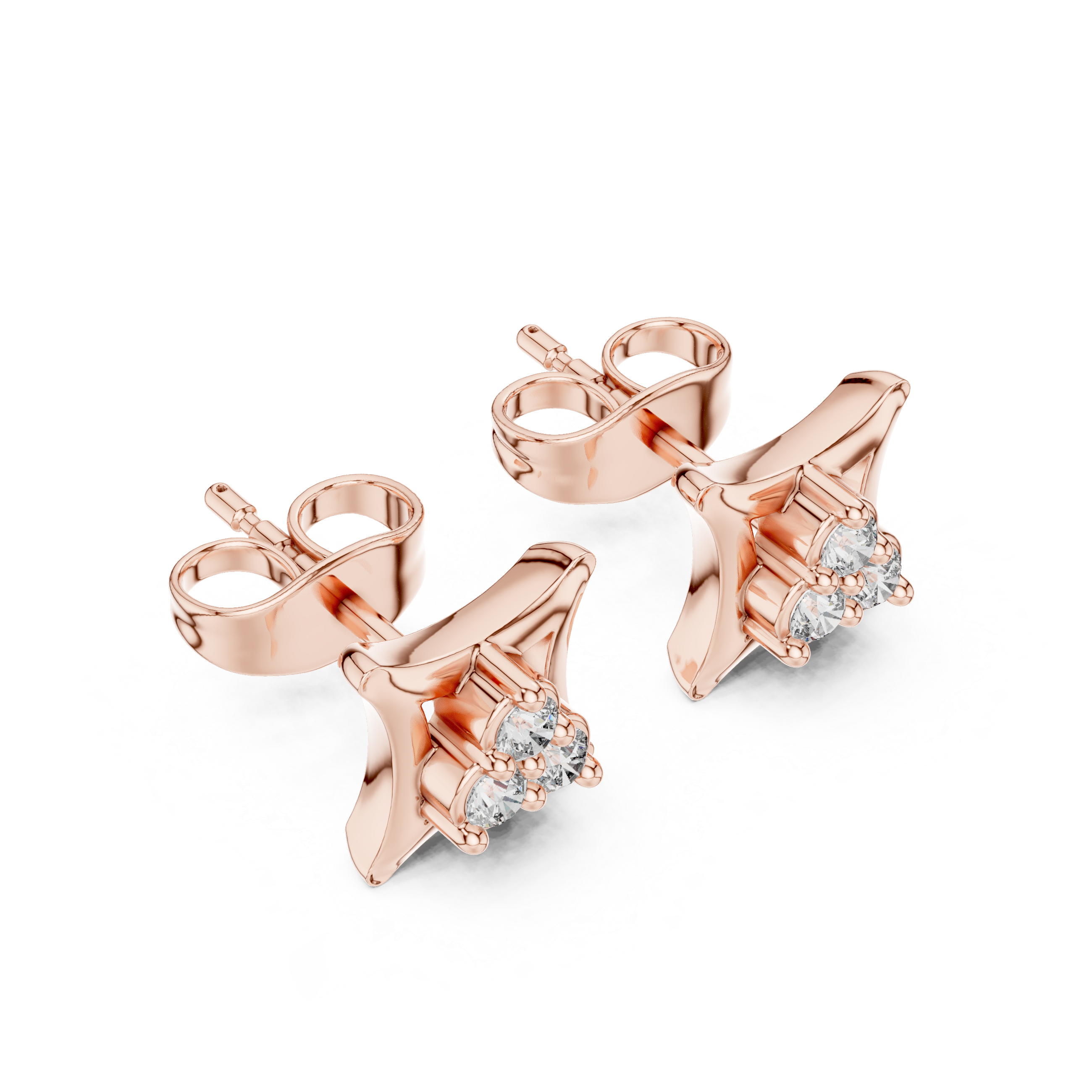Baguette Tier Diamond Stud Earrings in Rose Gold - VYKA Diamonds