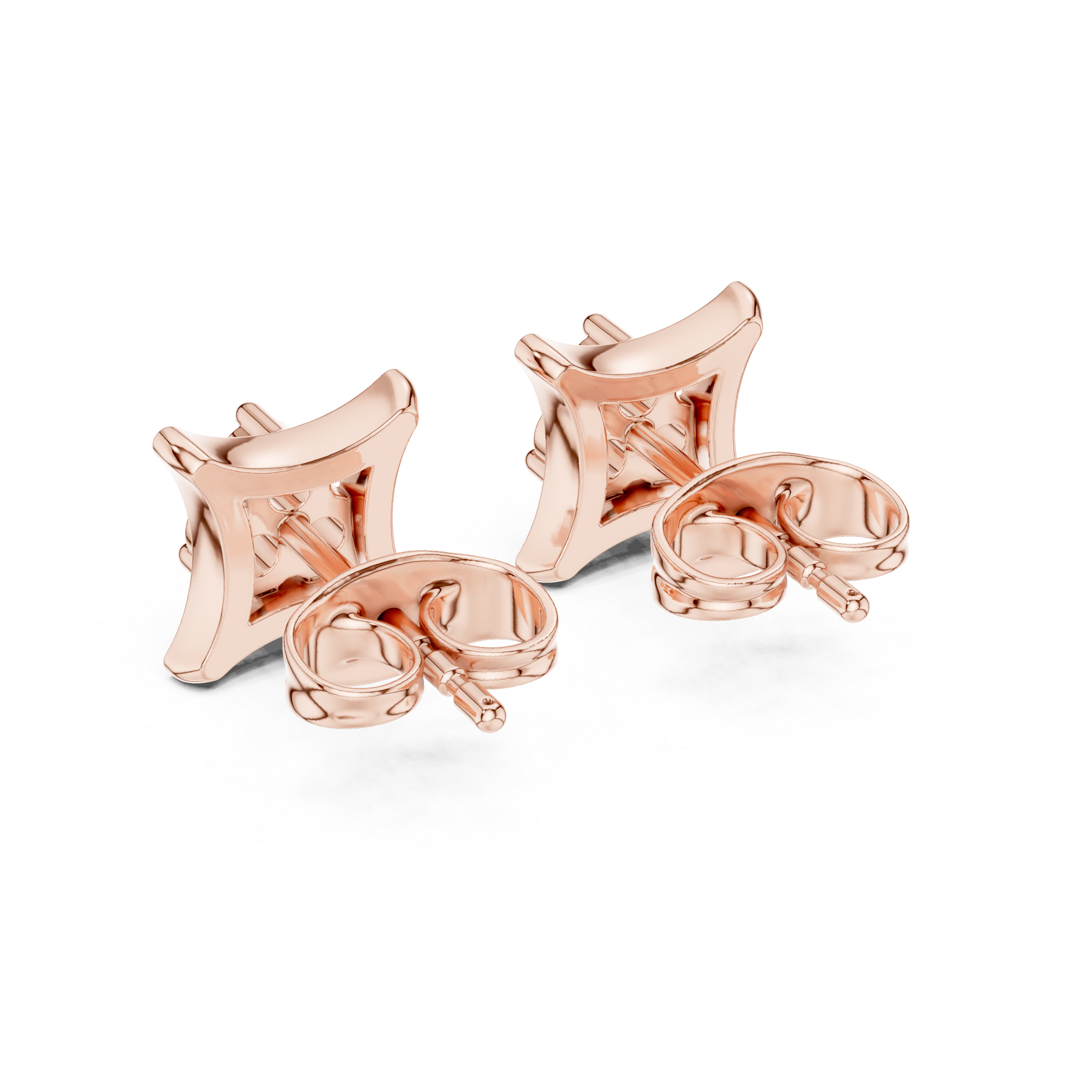Baguette Tier Diamond Stud Earrings in Rose Gold - VYKA Diamonds