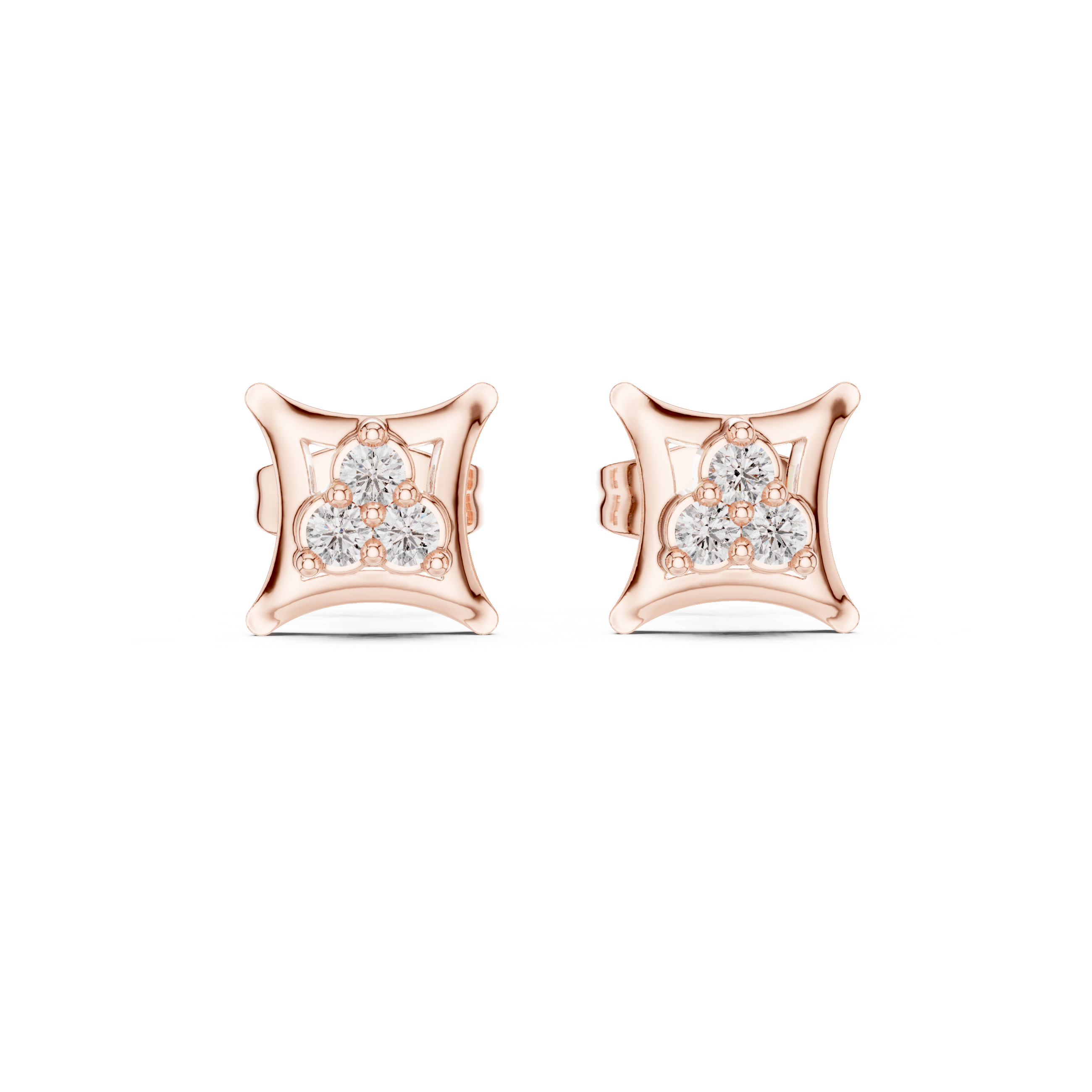 Baguette Tier Diamond Stud Earrings in Rose Gold - VYKA Diamonds
