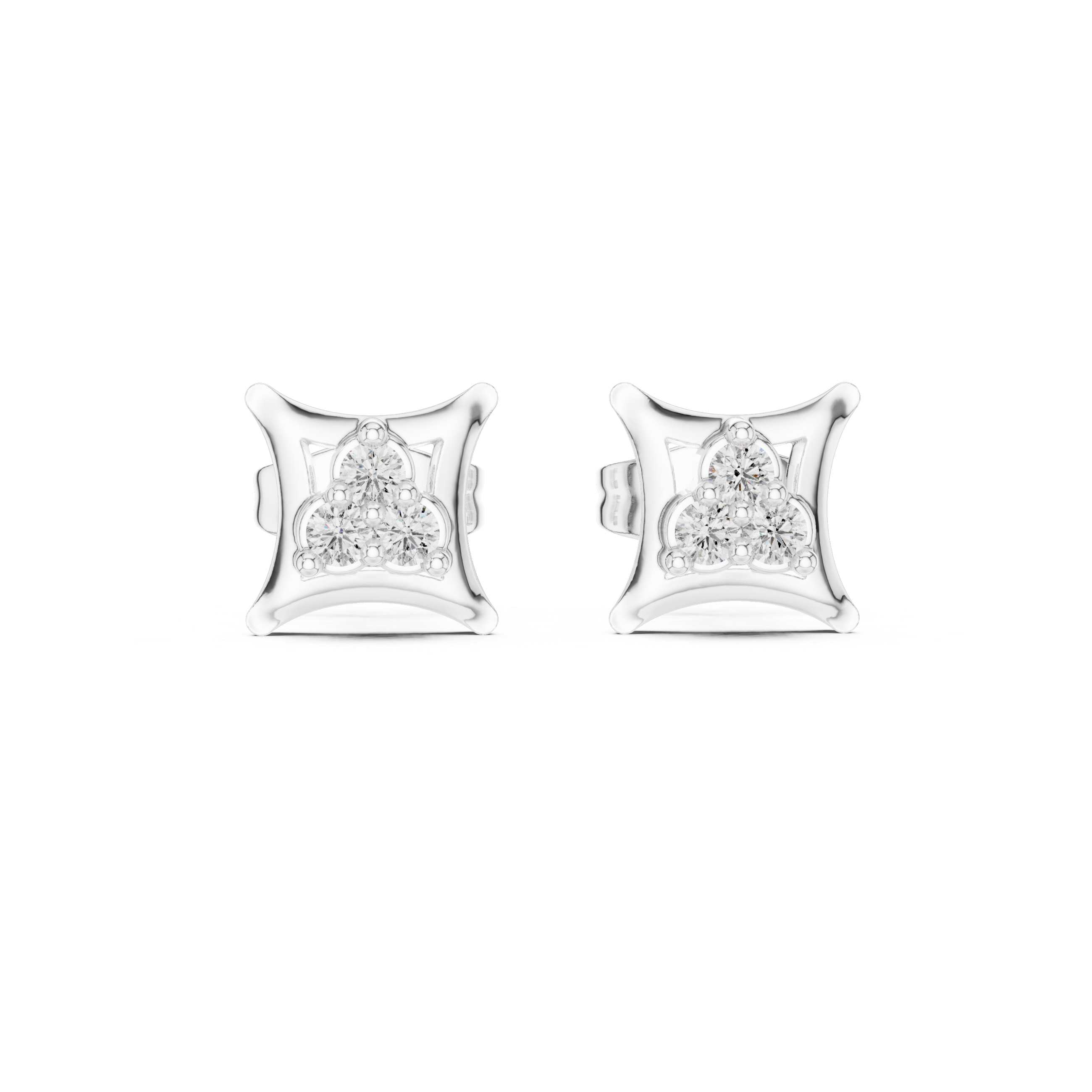 Baguette Tier Diamond Stud Earrings in White Gold - VYKA Diamonds