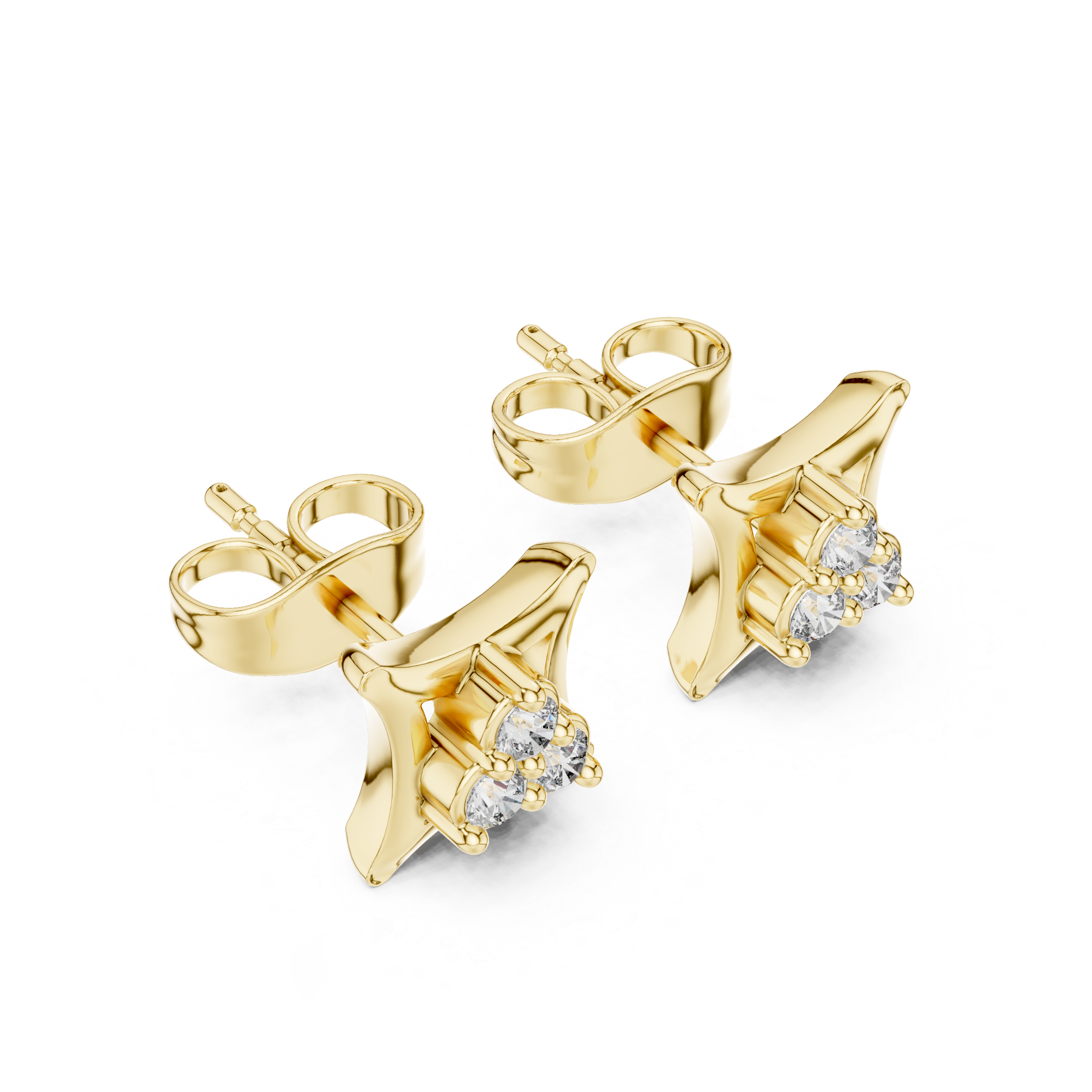 Baguette Tier Diamond Stud Earrings in Yellow Gold - VYKA Diamonds