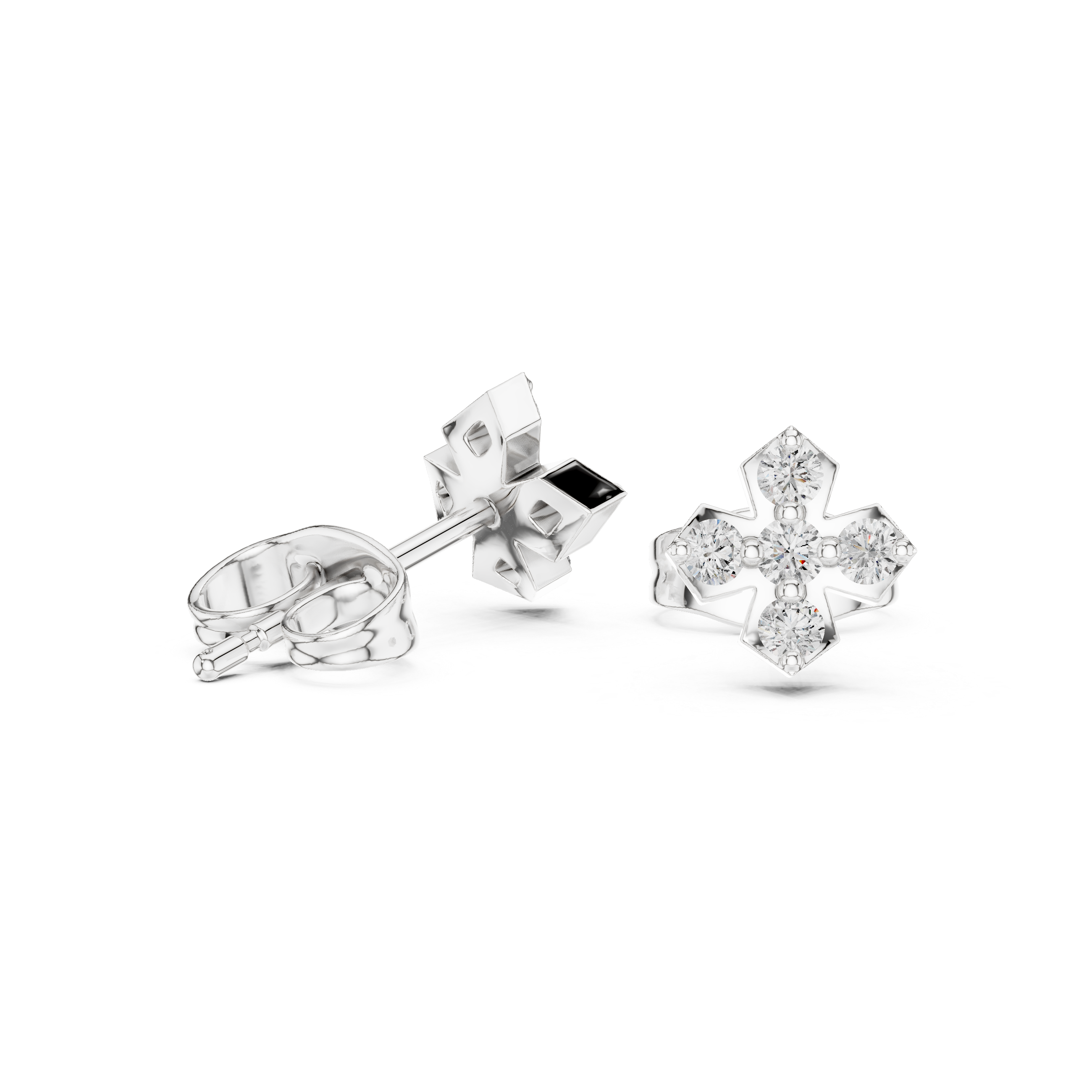 حلقان مرصّعة بالألماس المرصوف بقصّة كوشن بلمسة إطار in White Gold - VYKA Diamonds