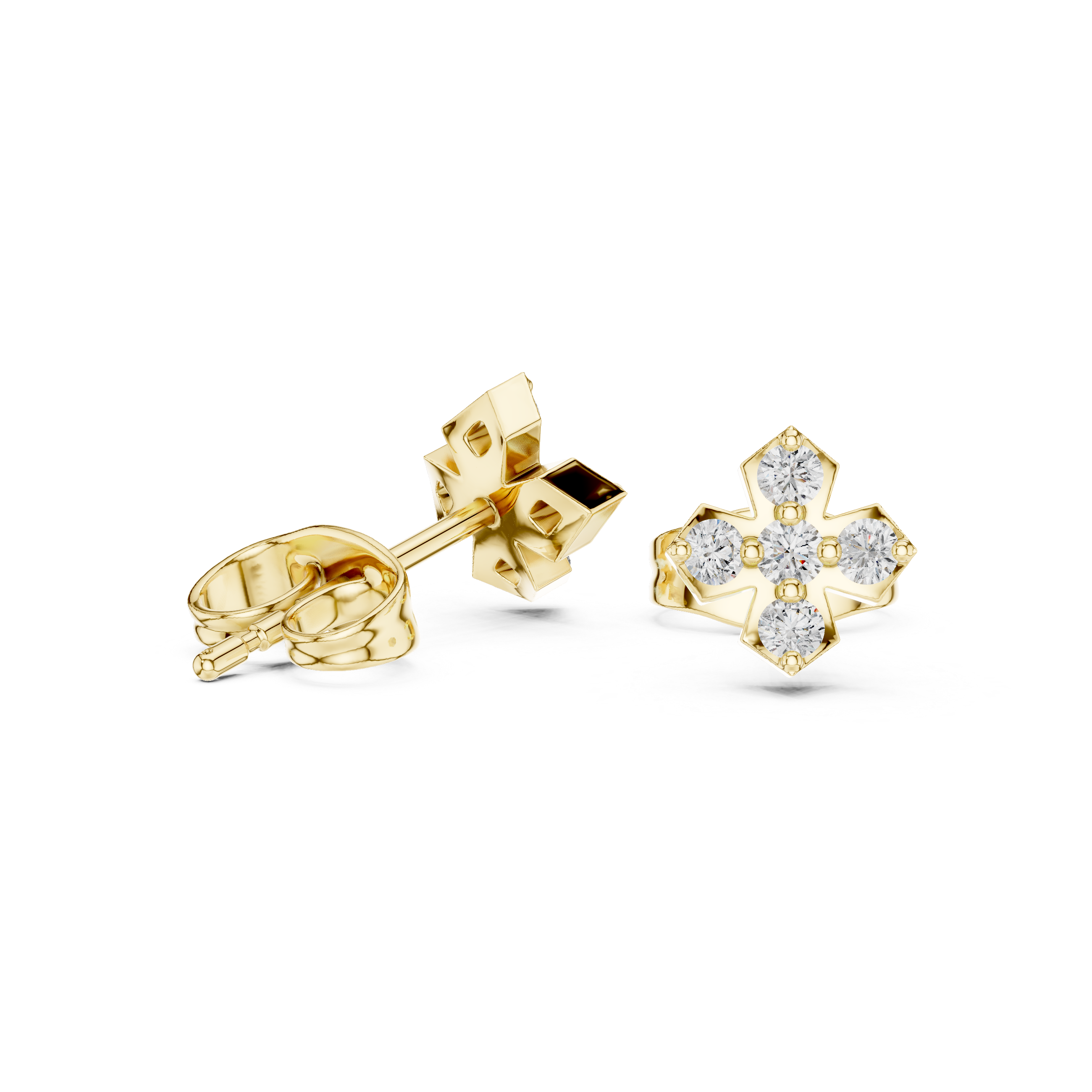 حلقان مرصّعة بالألماس المرصوف بقصّة كوشن بلمسة إطار in Yellow Gold - VYKA Diamonds