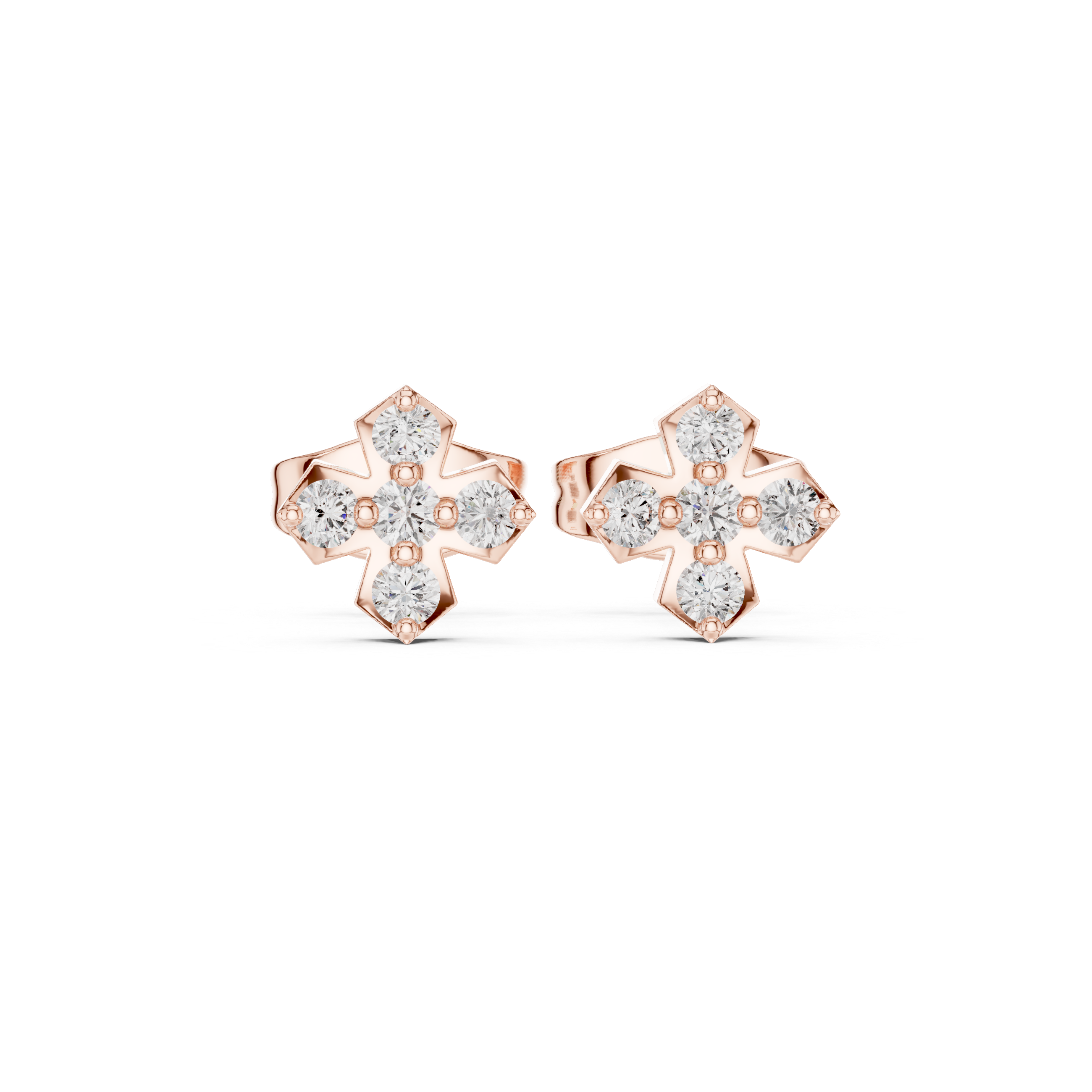 حلقان مرصّعة بالألماس المرصوف بقصّة كوشن بلمسة إطار in Rose Gold - VYKA Diamonds