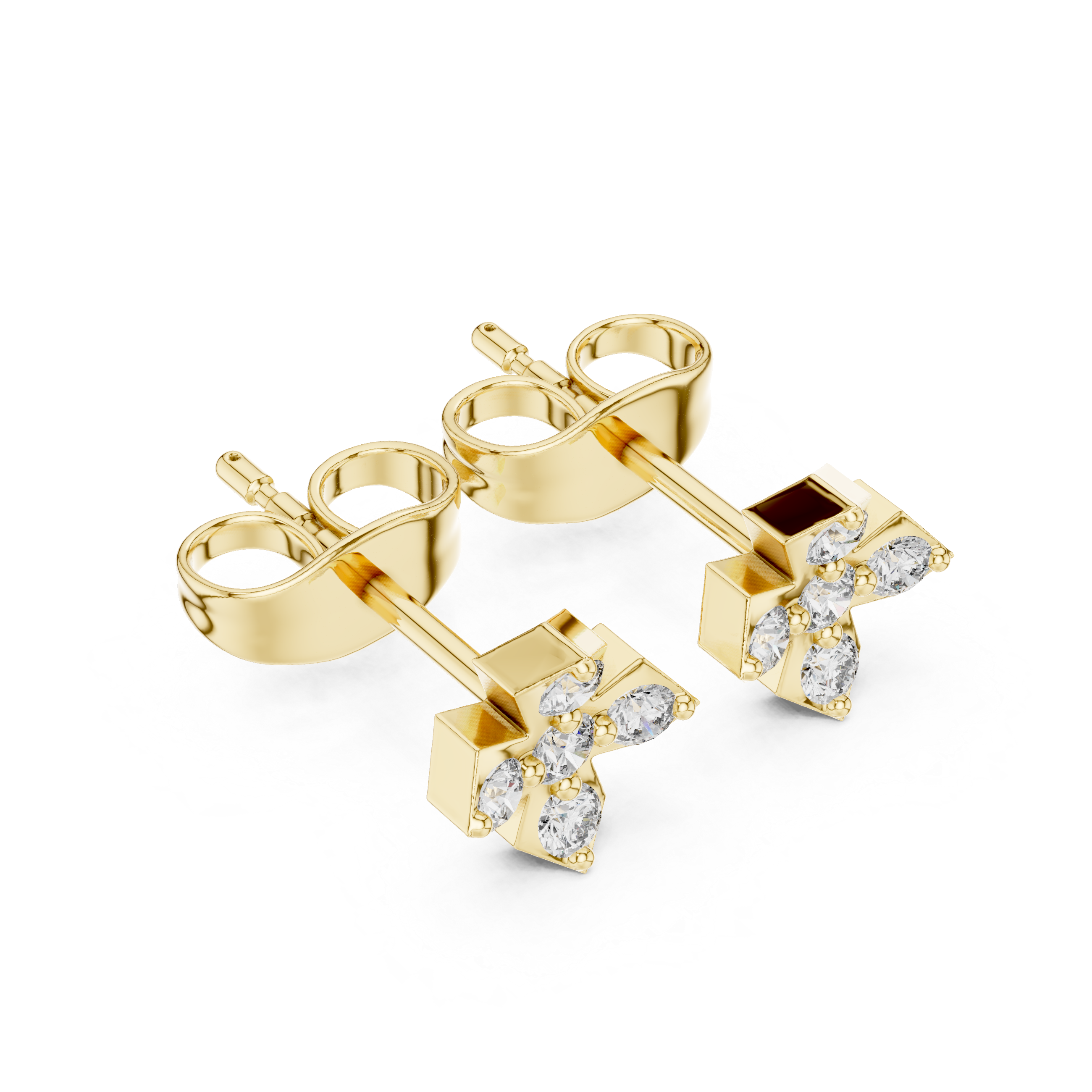 حلقان مرصّعة بالألماس المرصوف بقصّة كوشن بلمسة إطار in Yellow Gold - VYKA Diamonds
