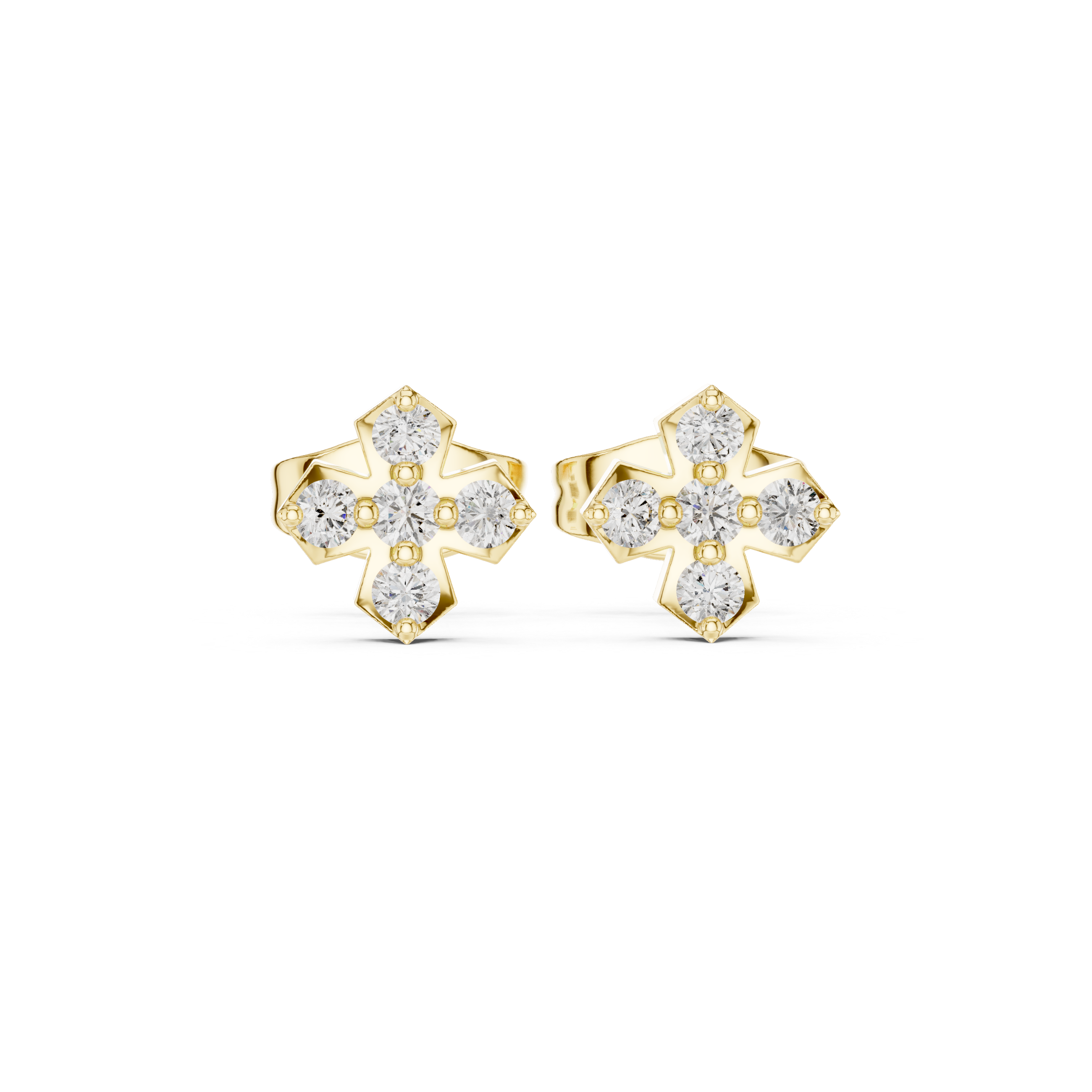 حلقان مرصّعة بالألماس المرصوف بقصّة كوشن بلمسة إطار in Yellow Gold - VYKA Diamonds