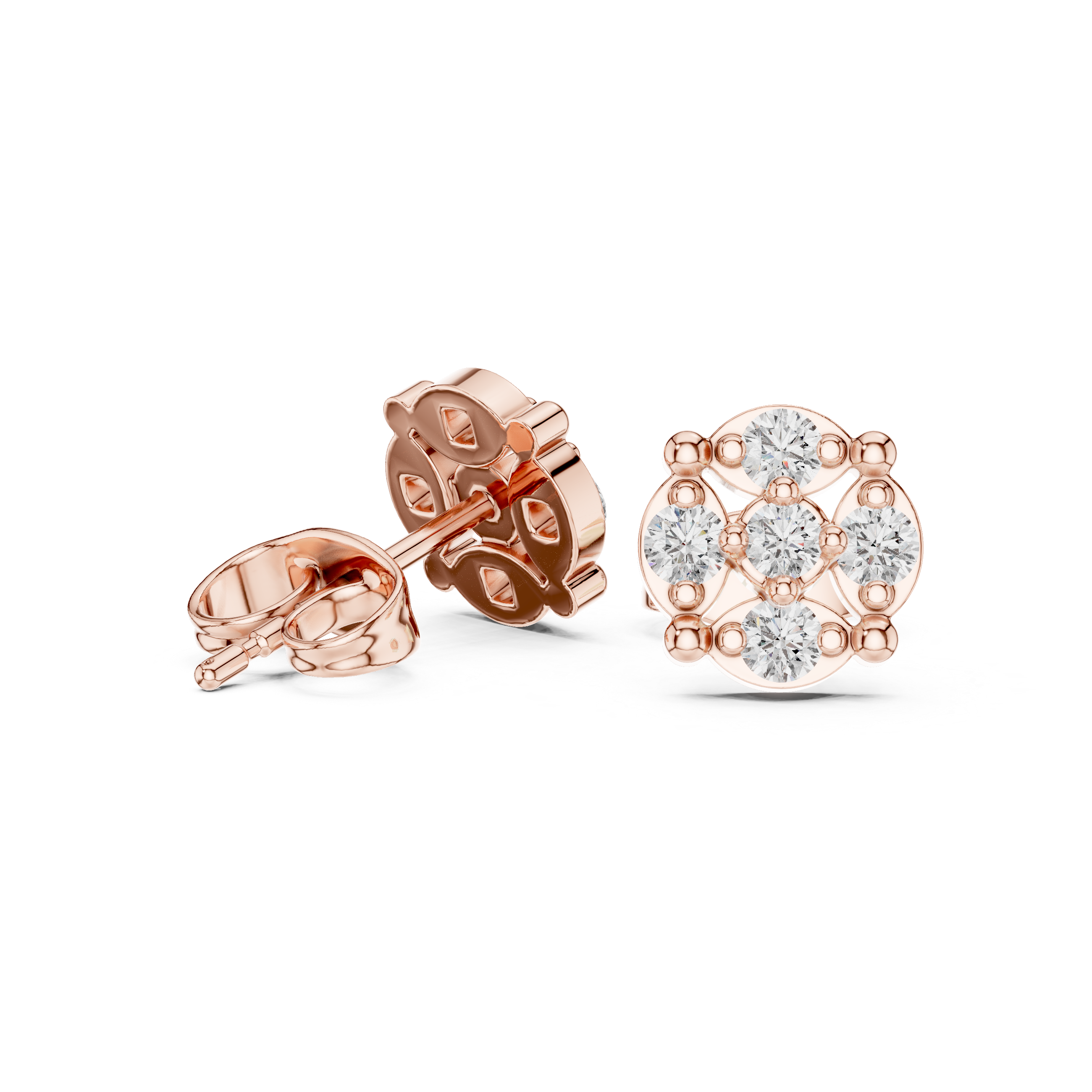 حلقان مرصعة بألماس بتصميم هالو مرصوف على شكل ماركيز in Rose Gold - VYKA Diamonds