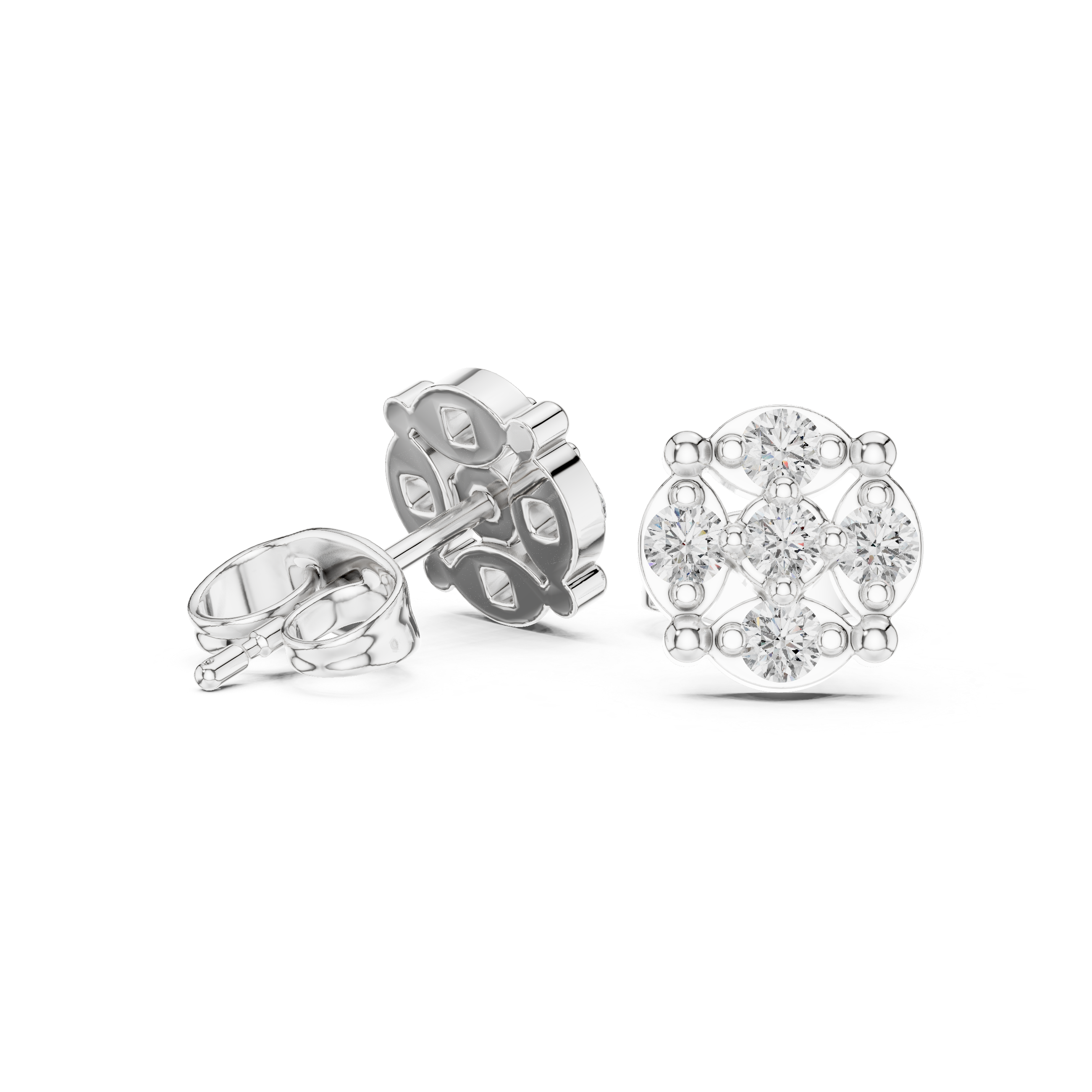 حلقان مرصعة بألماس بتصميم هالو مرصوف على شكل ماركيز in White Gold - VYKA Diamonds