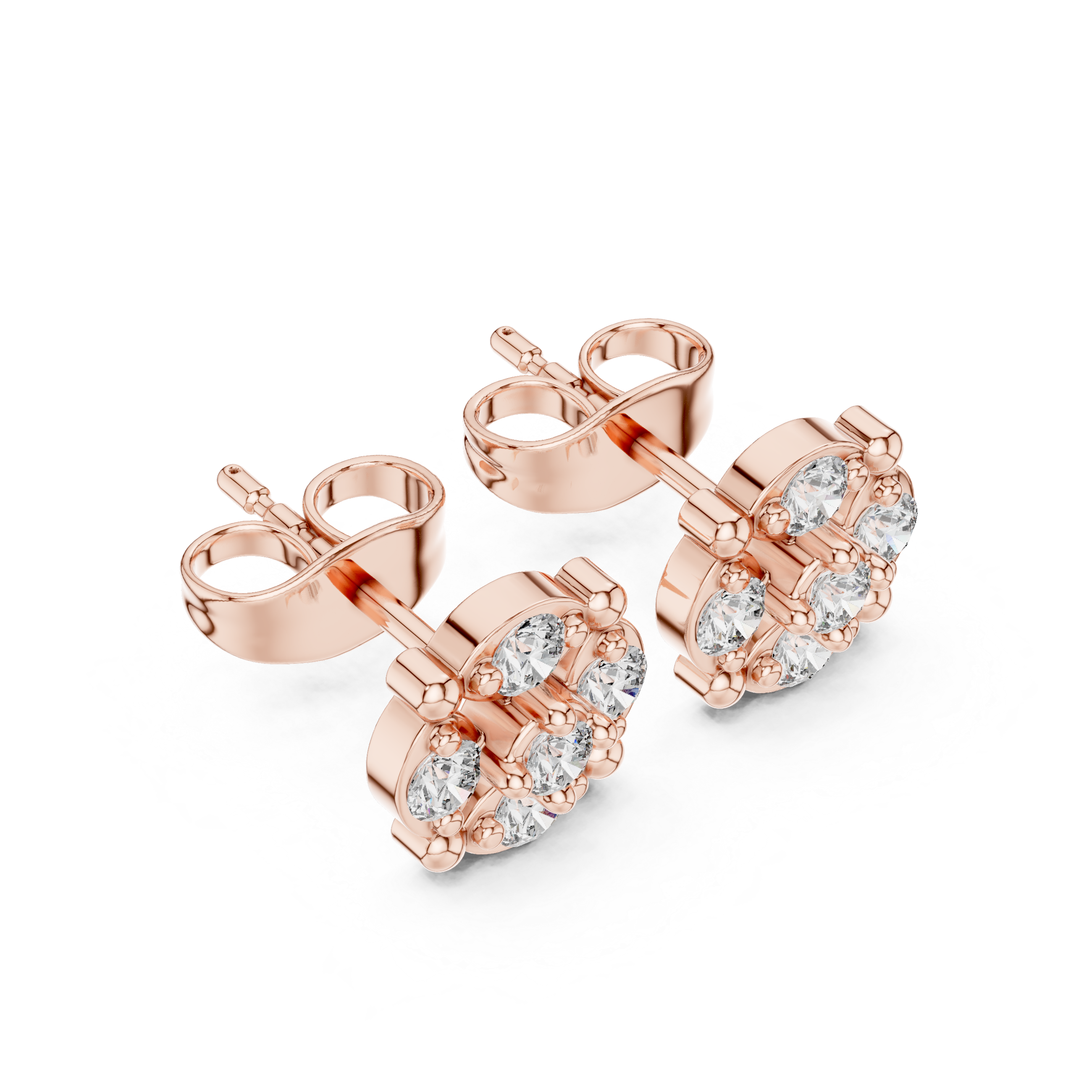 حلقان مرصعة بألماس بتصميم هالو مرصوف على شكل ماركيز in Rose Gold - VYKA Diamonds