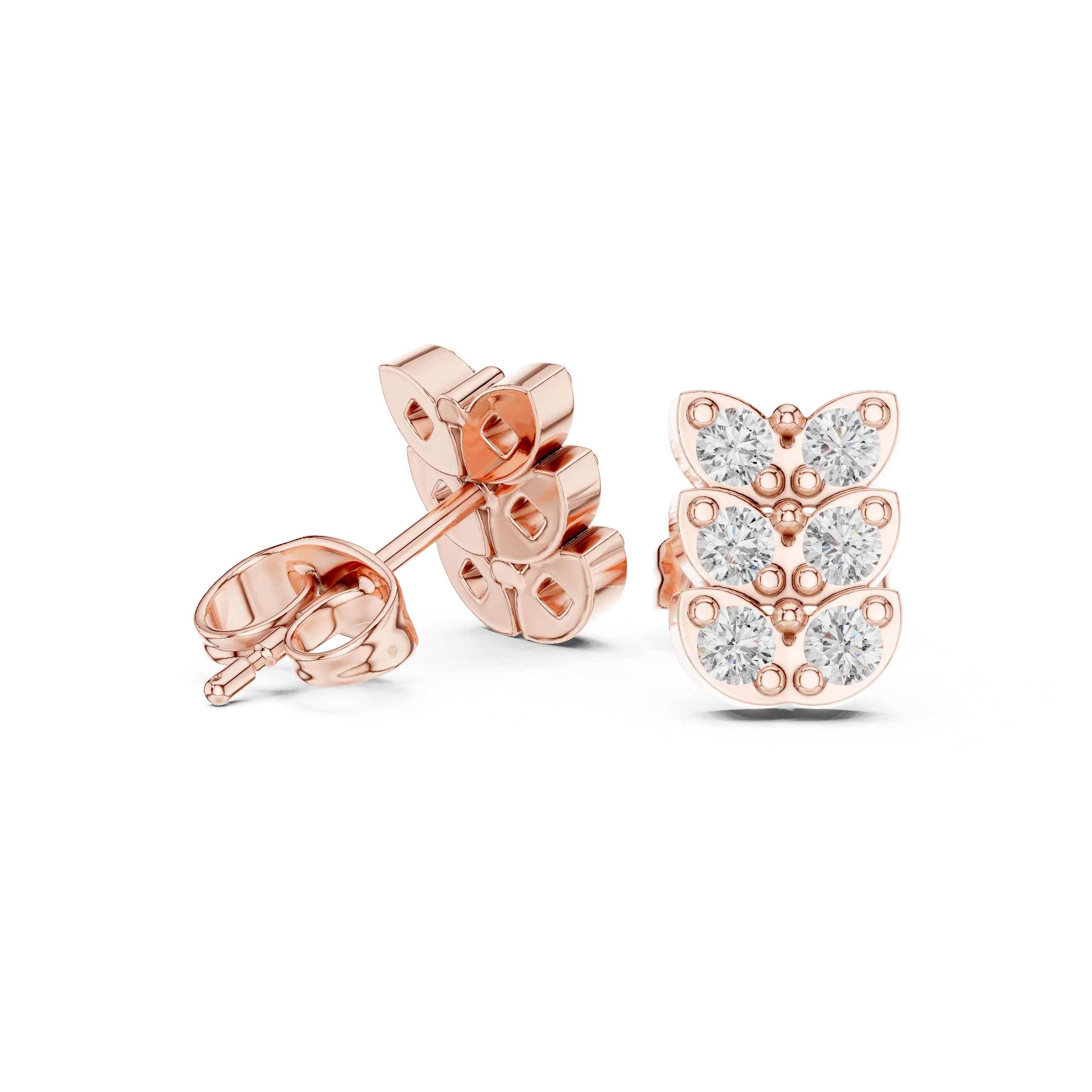 Floral Garland Diamond Stud Earrings in Rose Gold - VYKA Diamonds