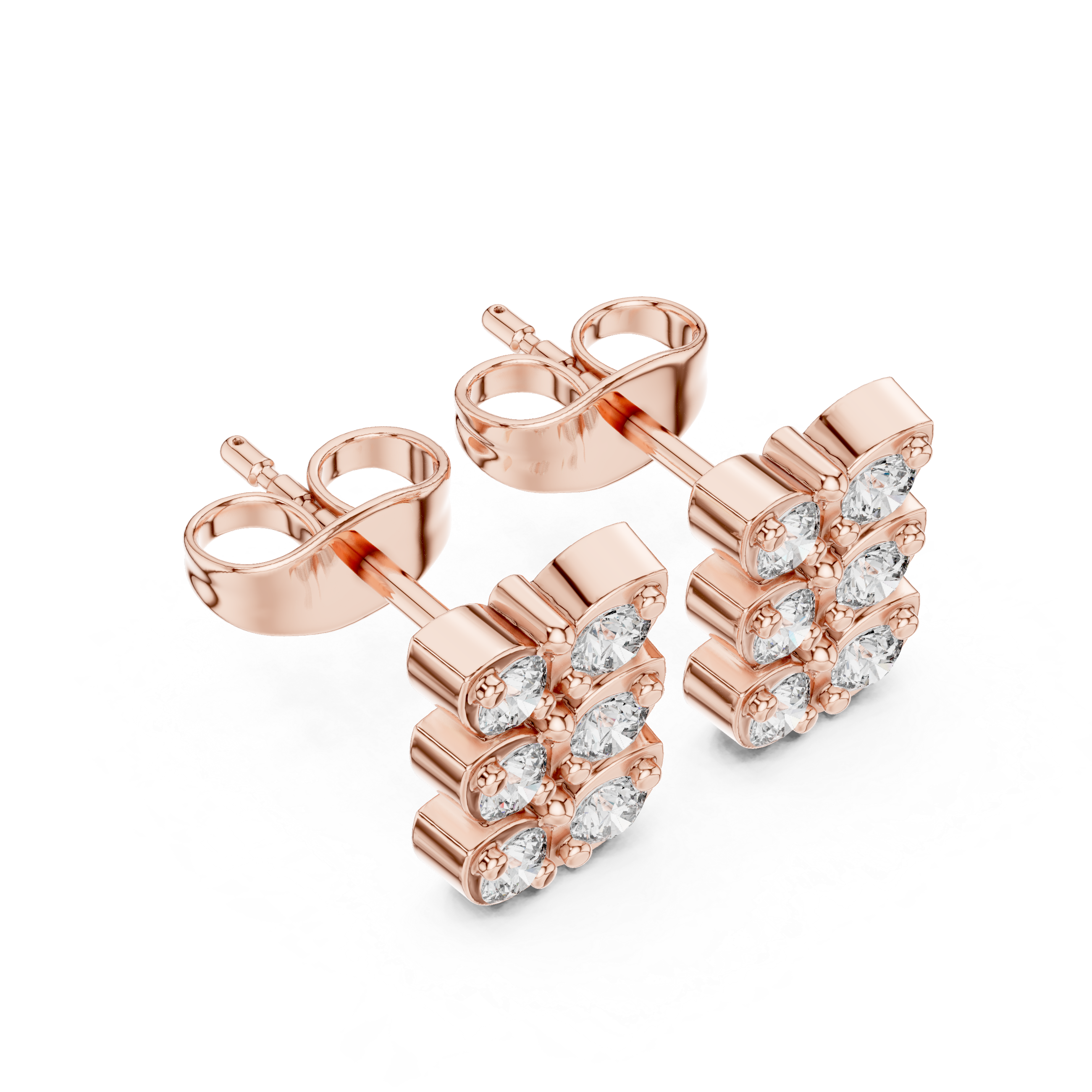 Floral Garland Diamond Stud Earrings in Rose Gold - VYKA Diamonds