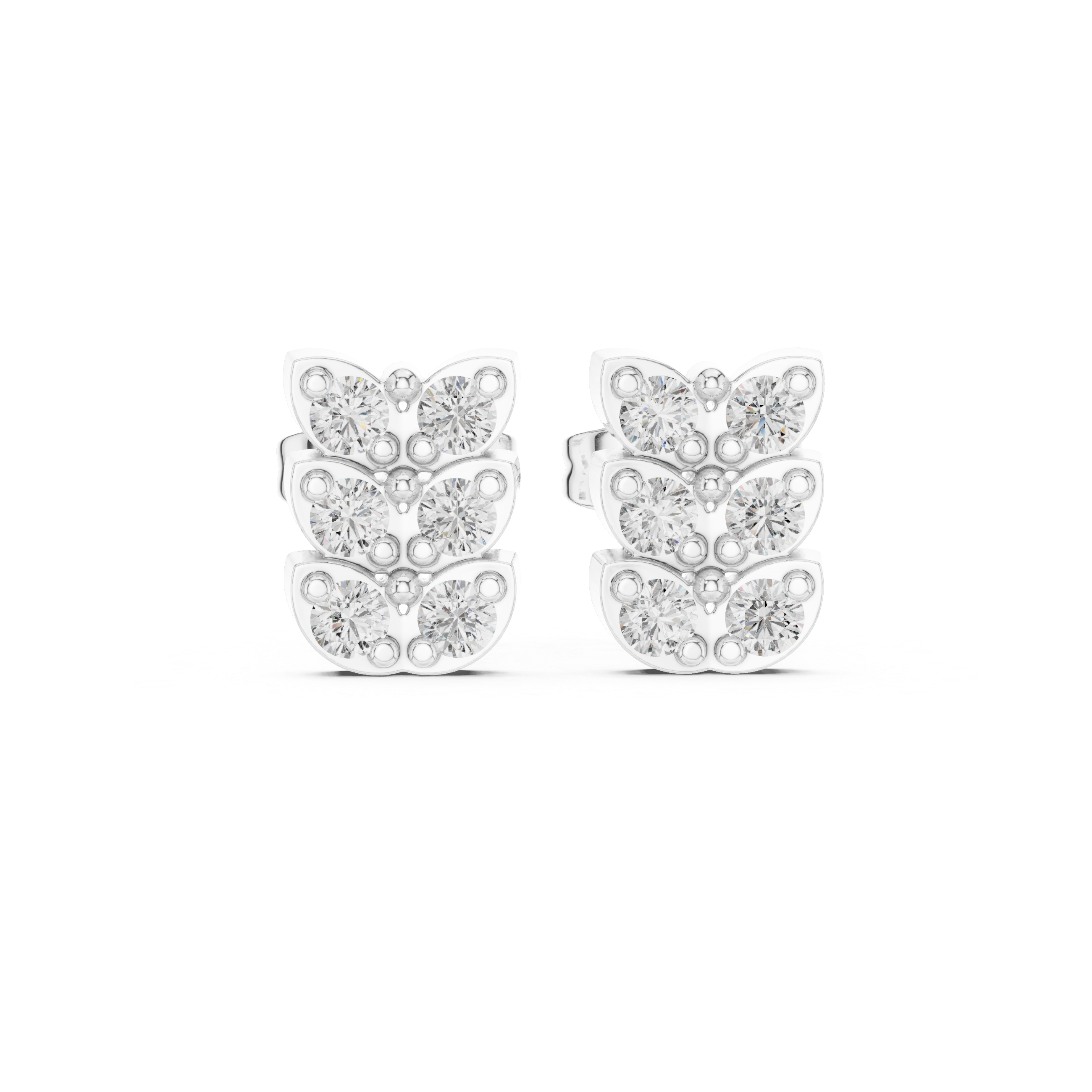 Floral Garland Diamond Stud Earrings in White Gold - VYKA Diamonds