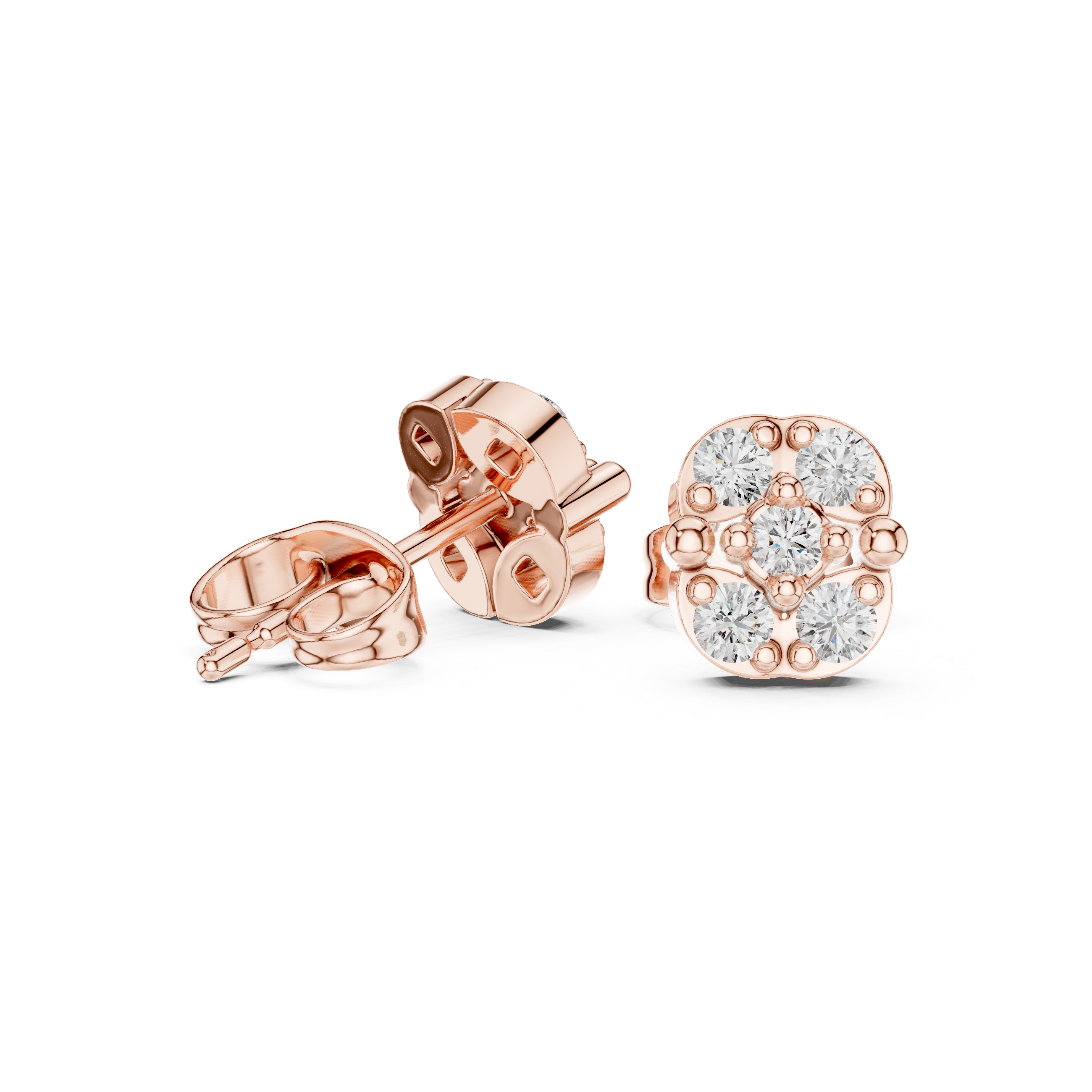 Emerald Frame Diamond Stud Earrings in Rose Gold - VYKA Diamonds