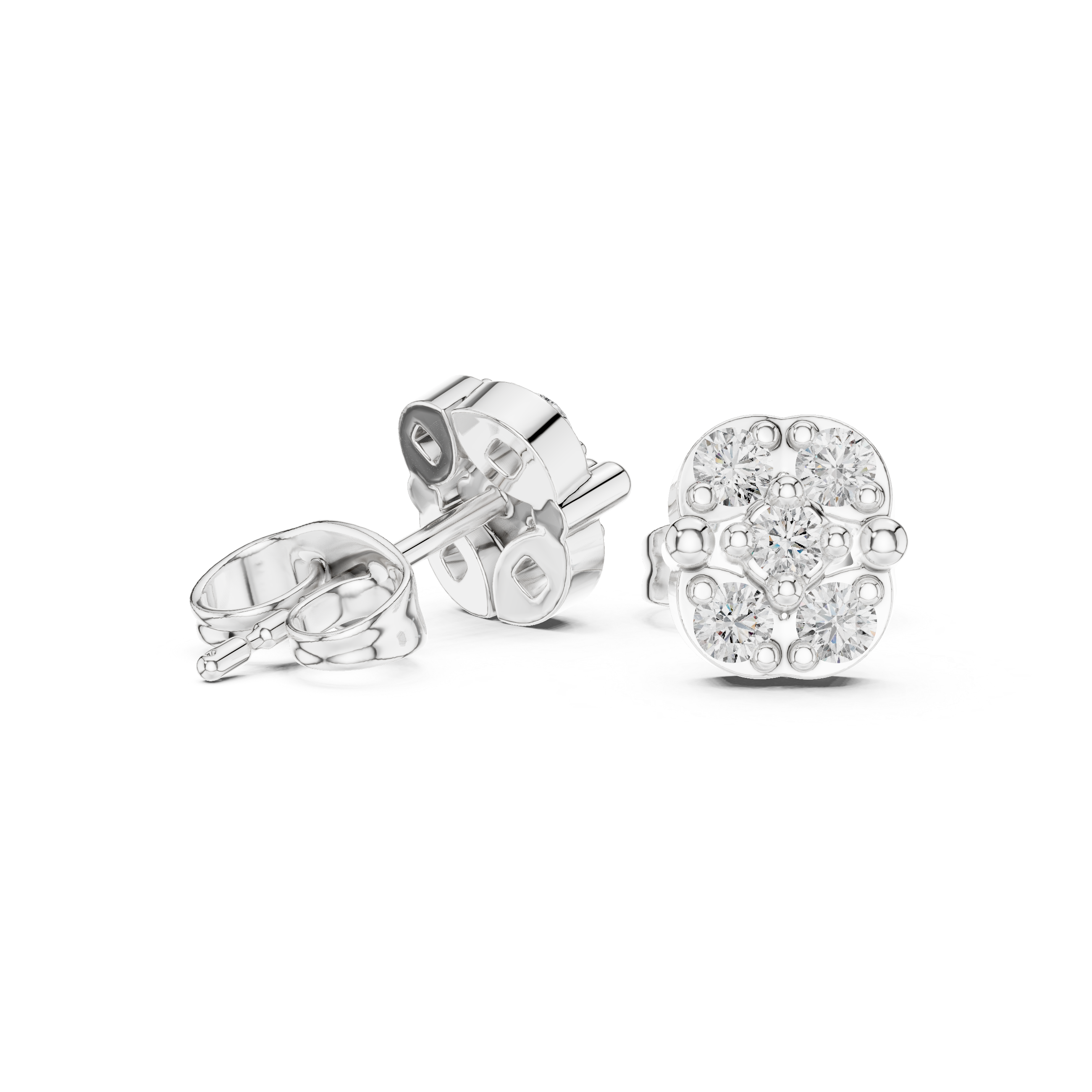 Emerald Frame Diamond Stud Earrings in White Gold - VYKA Diamonds