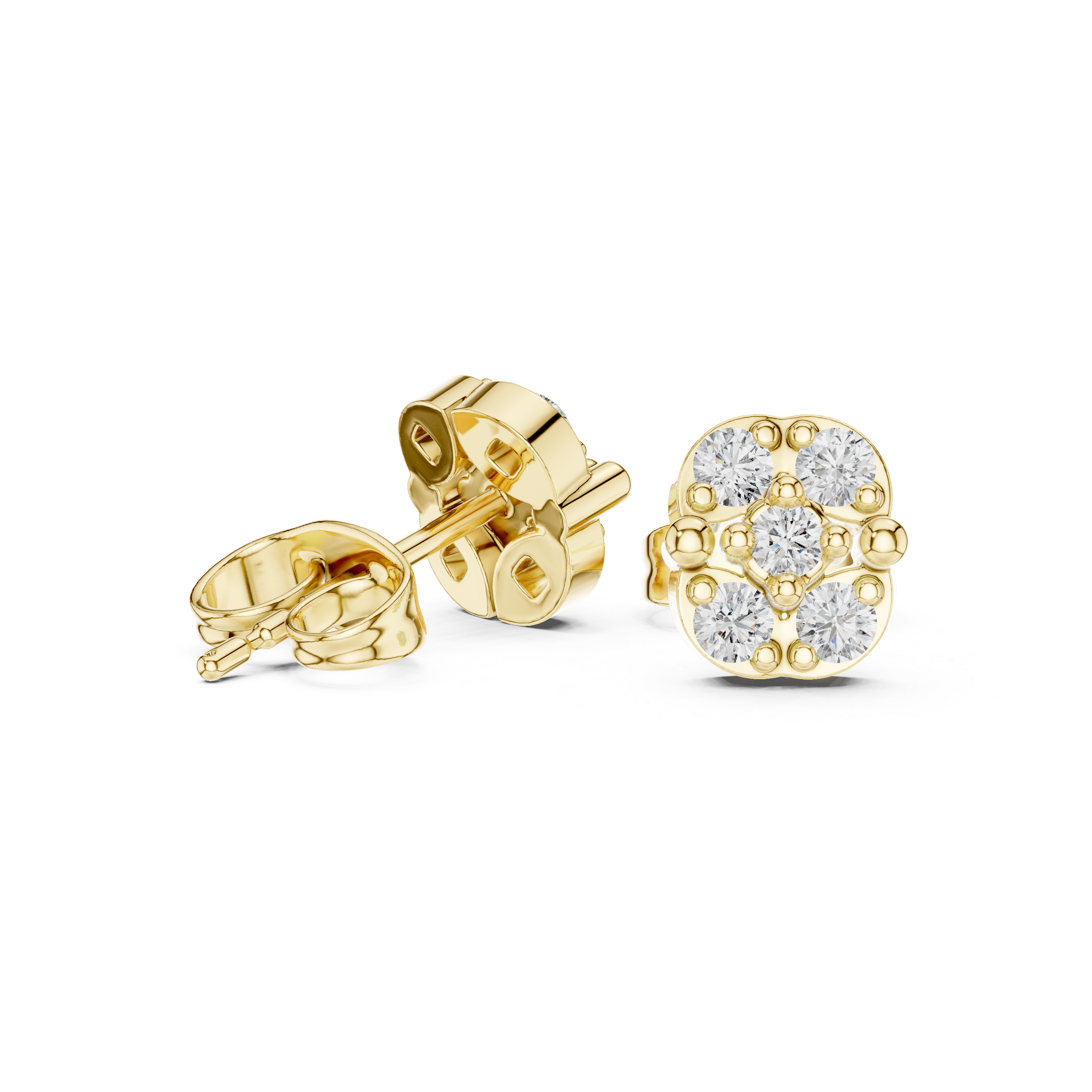 Emerald Frame Diamond Stud Earrings in Yellow Gold - VYKA Diamonds