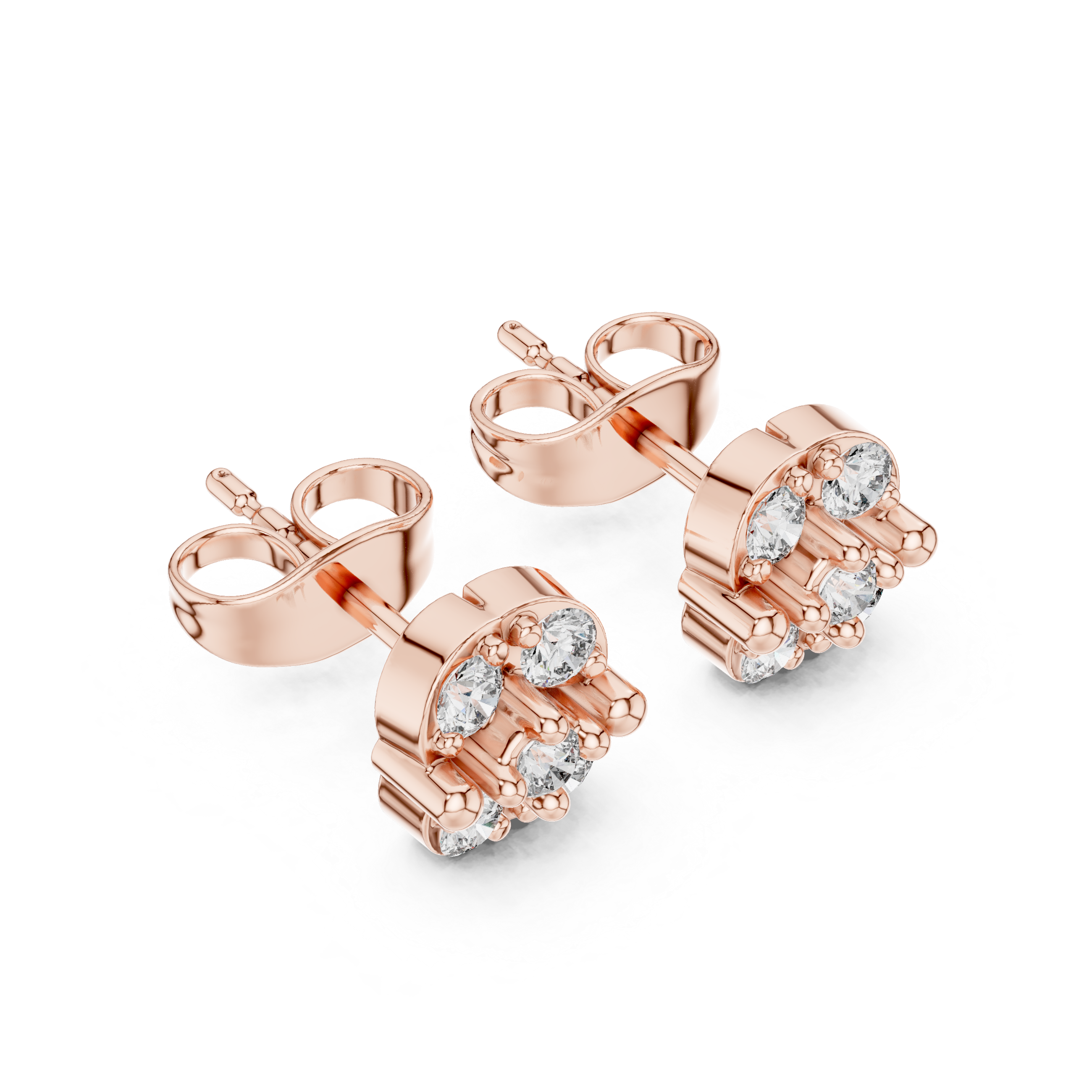 Emerald Frame Diamond Stud Earrings in Rose Gold - VYKA Diamonds