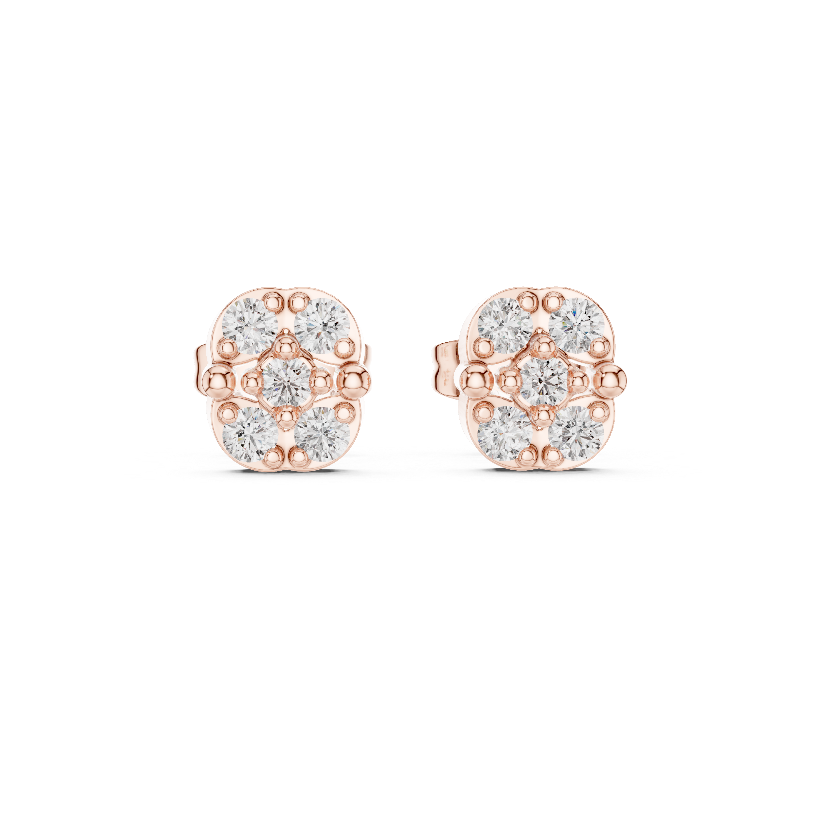 Emerald Frame Diamond Stud Earrings in Rose Gold - VYKA Diamonds