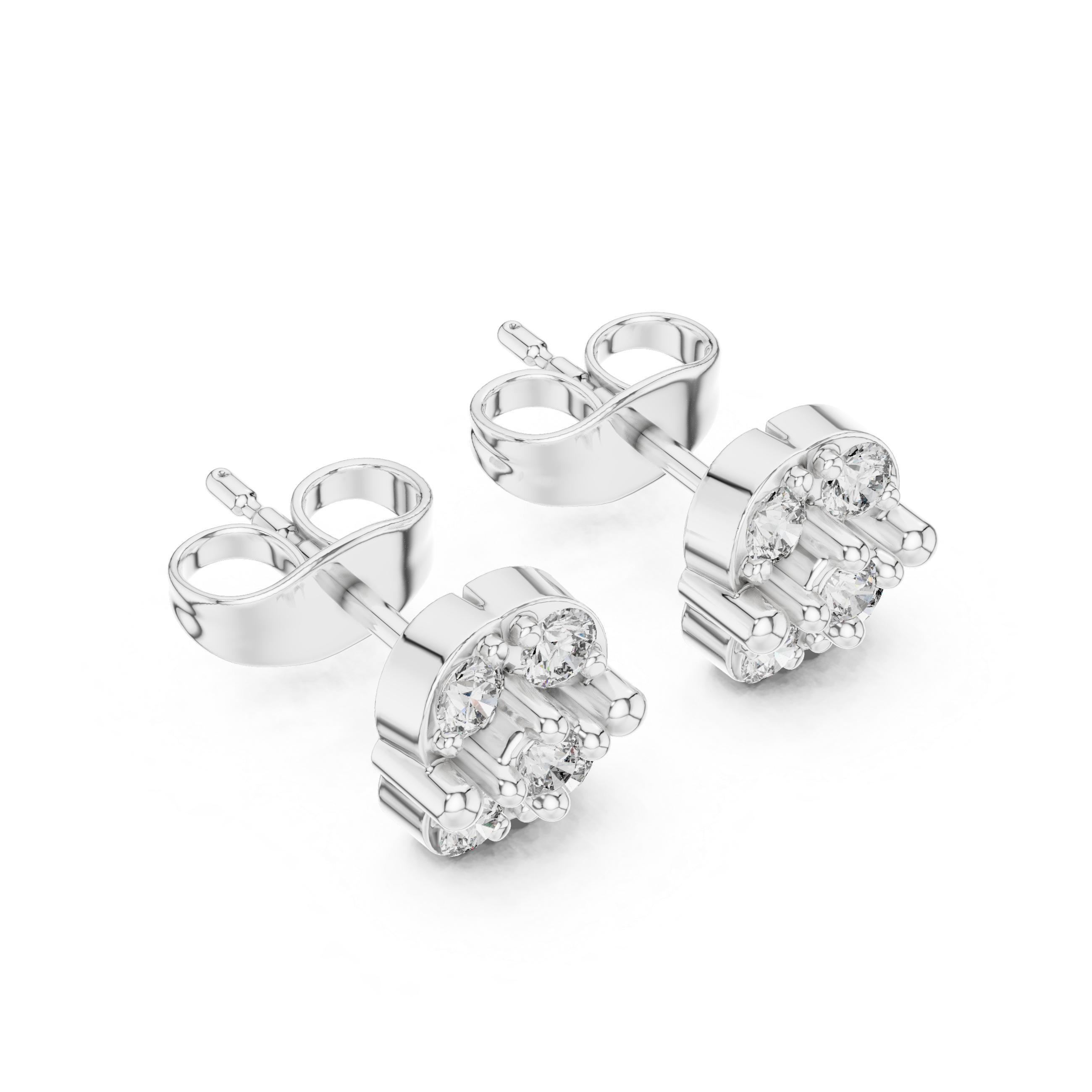 Emerald Frame Diamond Stud Earrings in White Gold - VYKA Diamonds
