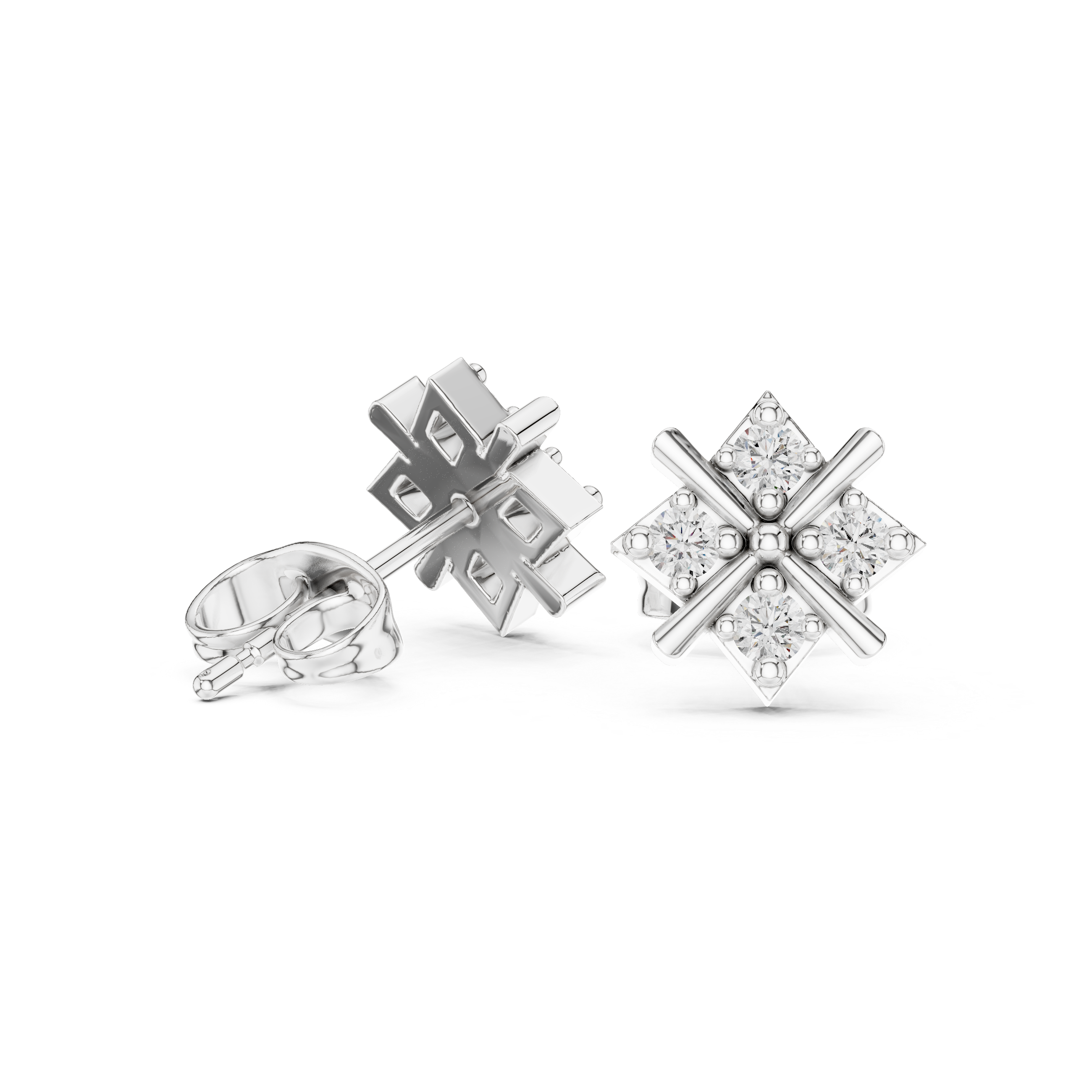Marquise Ribbon Diamond Stud Earrings in White Gold - VYKA Diamonds