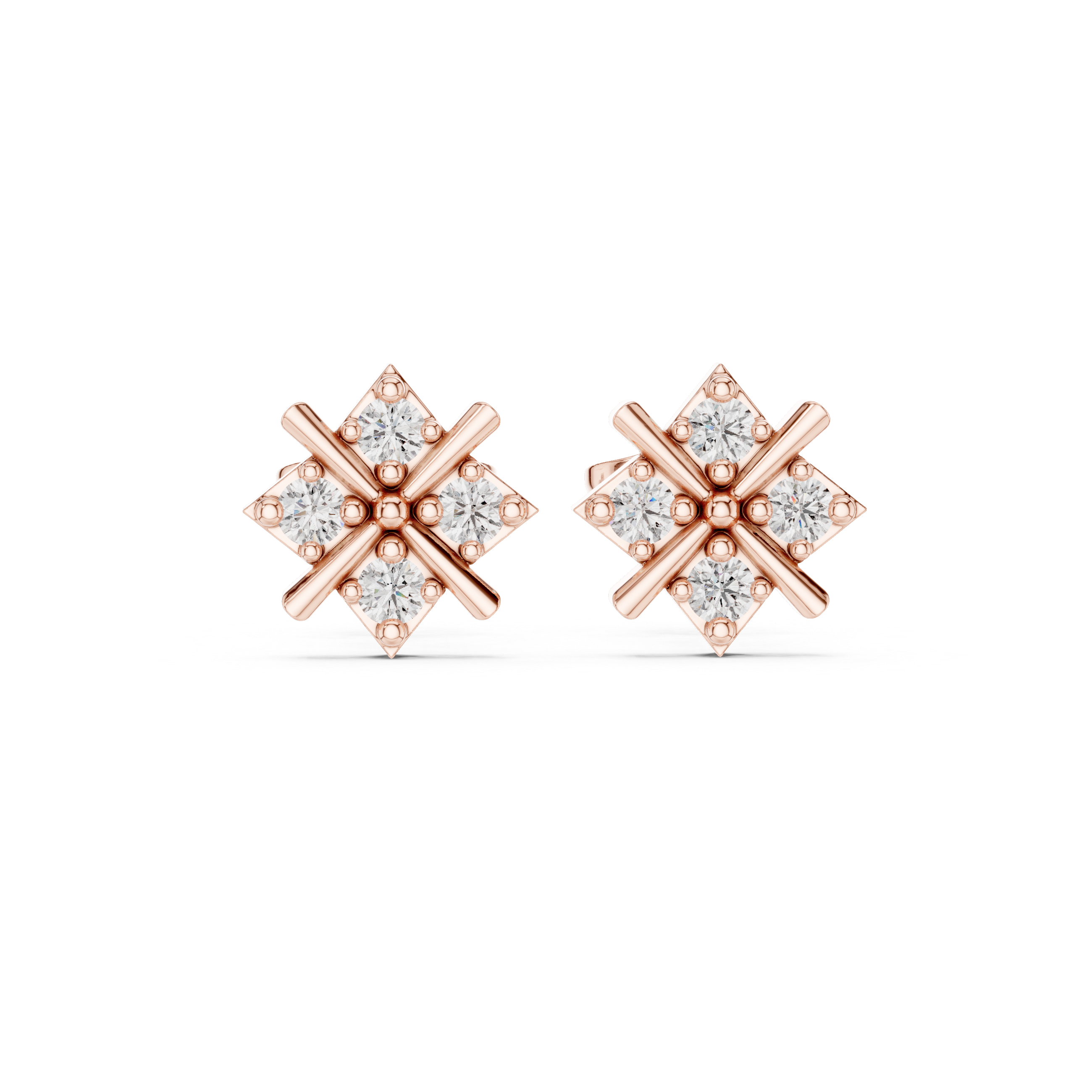 Marquise Ribbon Diamond Stud Earrings in Rose Gold - VYKA Diamonds