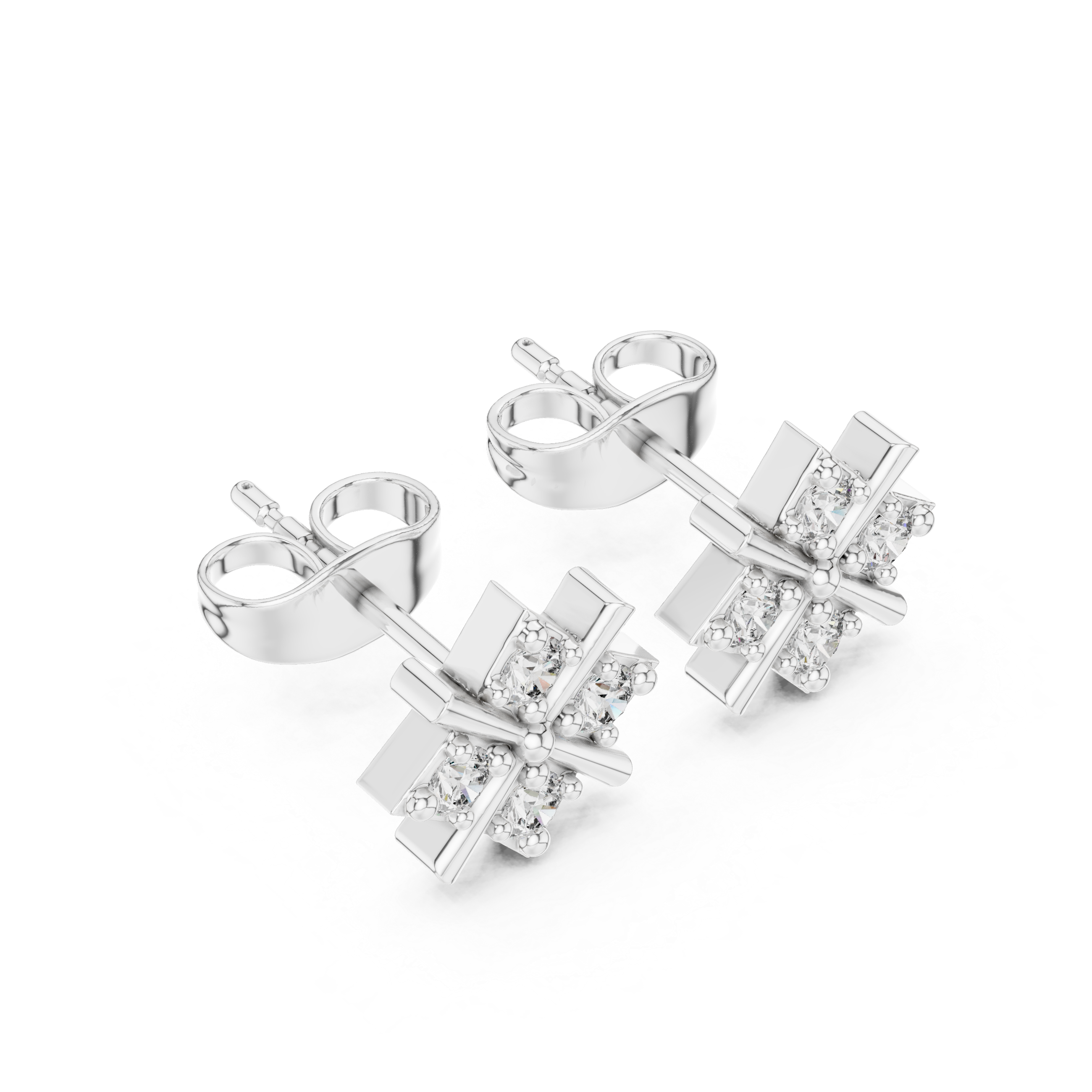 Marquise Ribbon Diamond Stud Earrings in White Gold - VYKA Diamonds