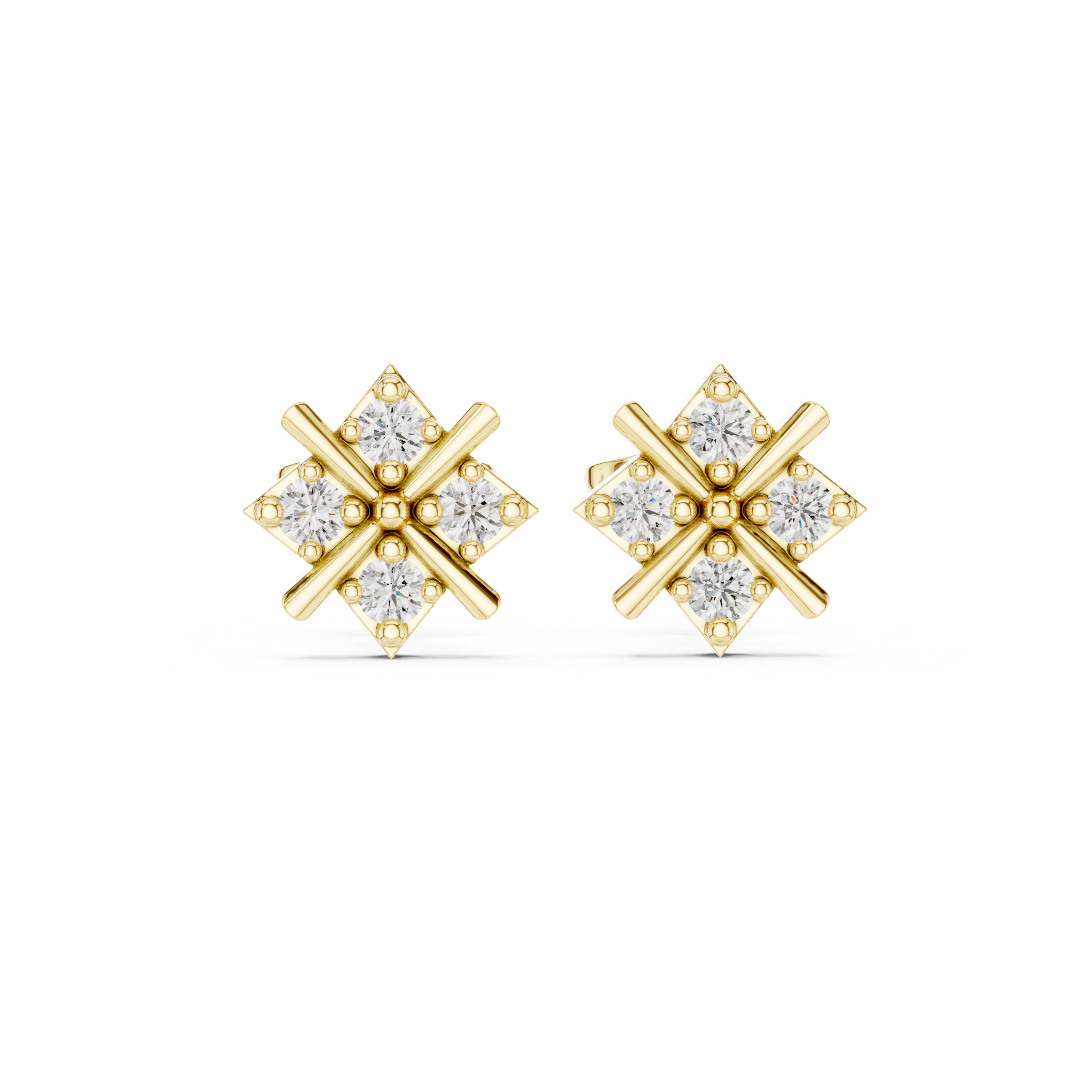 Marquise Ribbon Diamond Stud Earrings in Yellow Gold - VYKA Diamonds