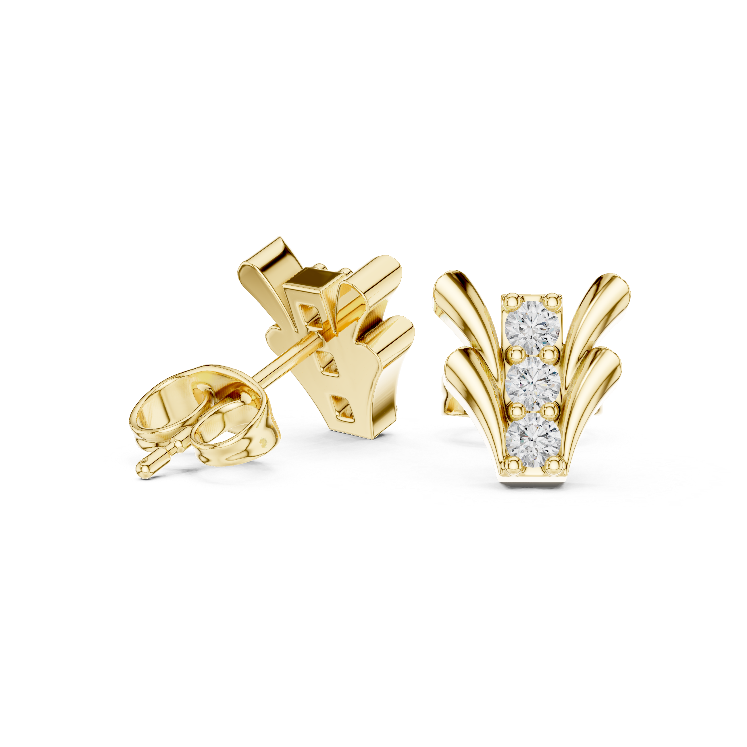 حلقان مسمارية ألماس بتصميم بتلة التوليب in Yellow Gold - VYKA Diamonds