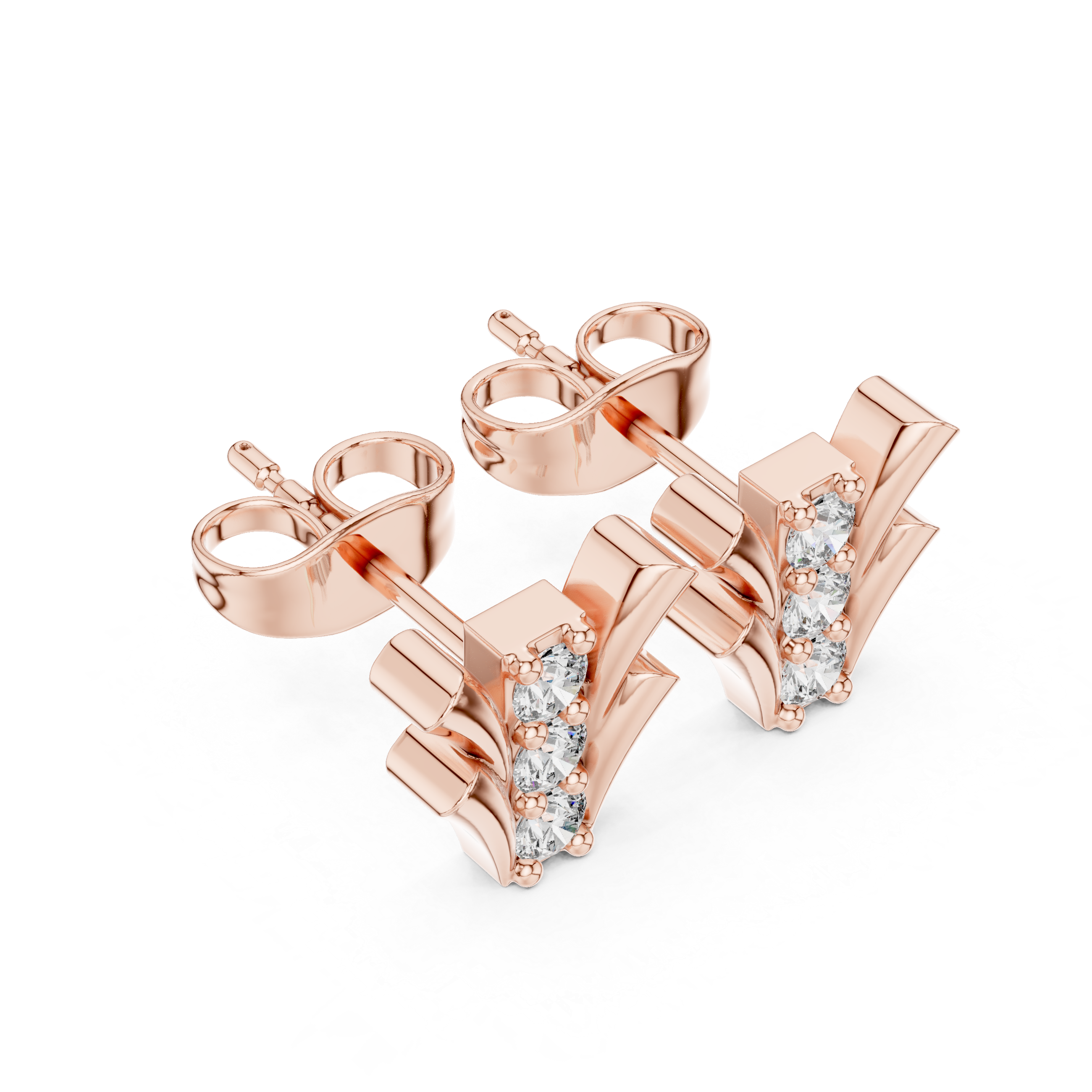 حلقان مسمارية ألماس بتصميم بتلة التوليب in Rose Gold - VYKA Diamonds