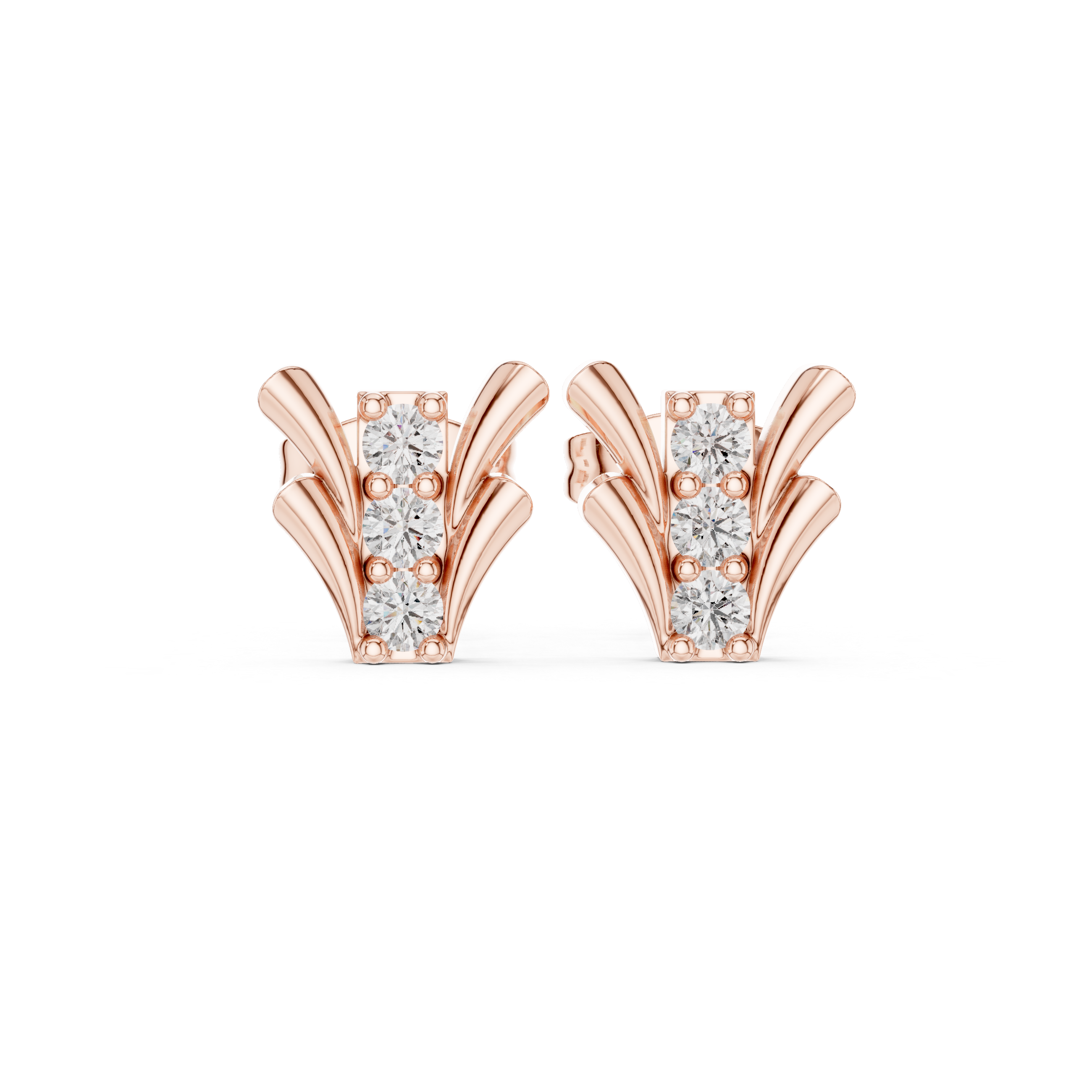 حلقان مسمارية ألماس بتصميم بتلة التوليب in Rose Gold - VYKA Diamonds