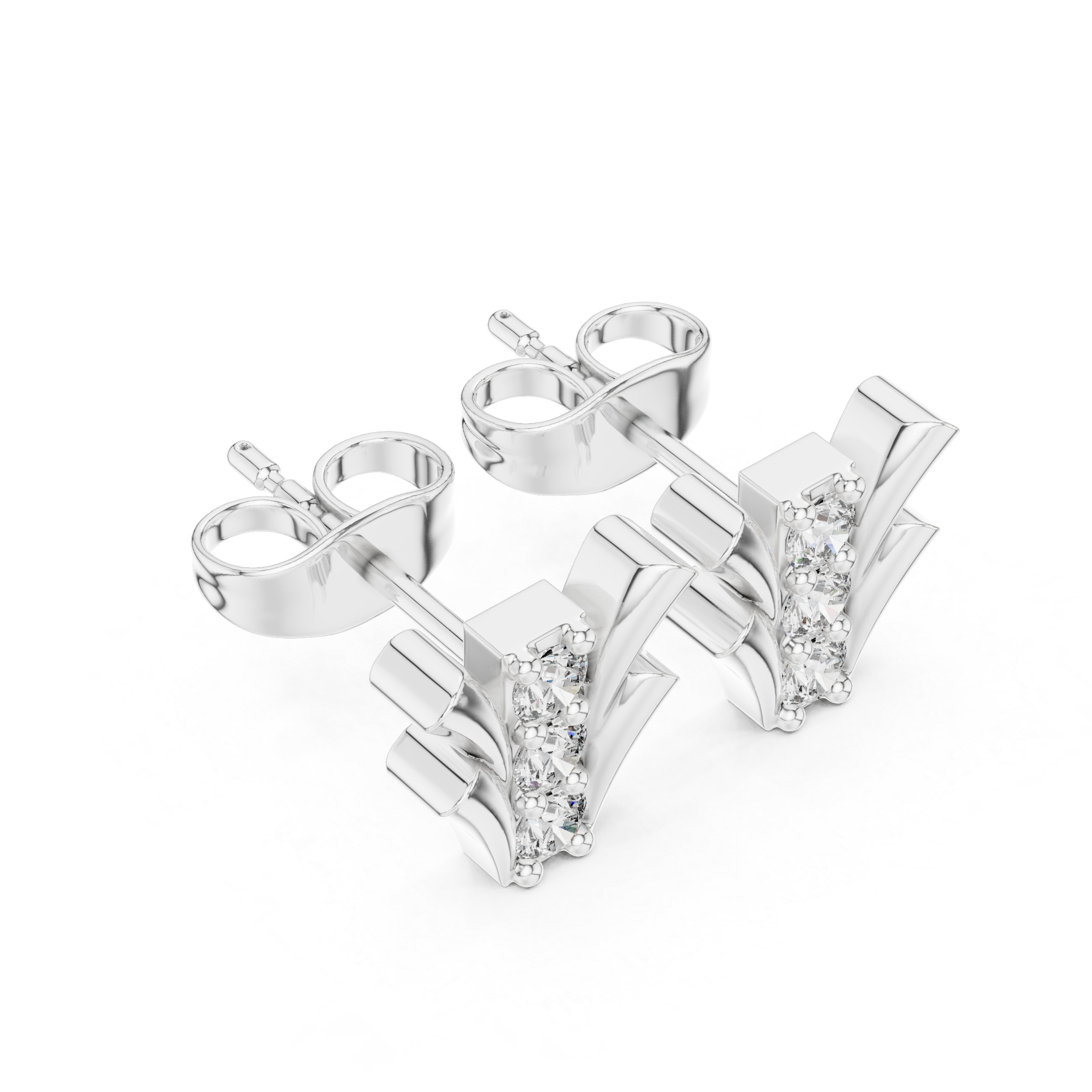 حلقان مسمارية ألماس بتصميم بتلة التوليب in White Gold - VYKA Diamonds