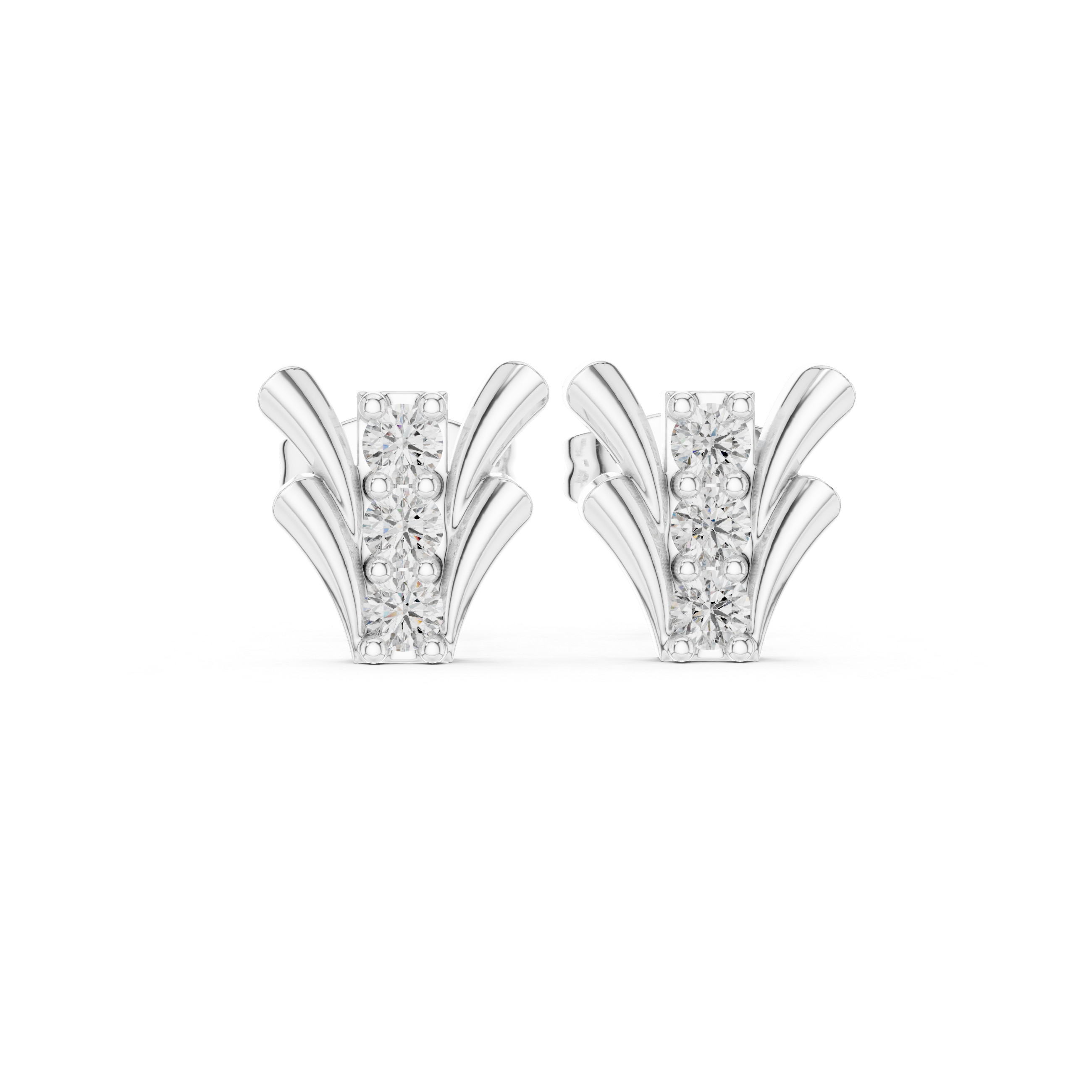 حلقان مسمارية ألماس بتصميم بتلة التوليب in White Gold - VYKA Diamonds