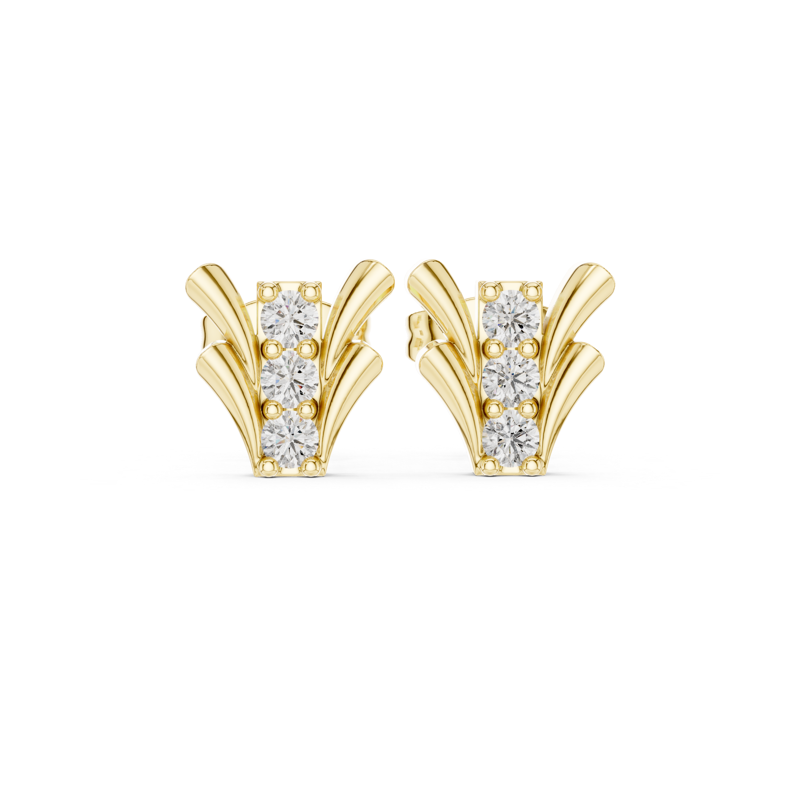 حلقان مسمارية ألماس بتصميم بتلة التوليب in Yellow Gold - VYKA Diamonds