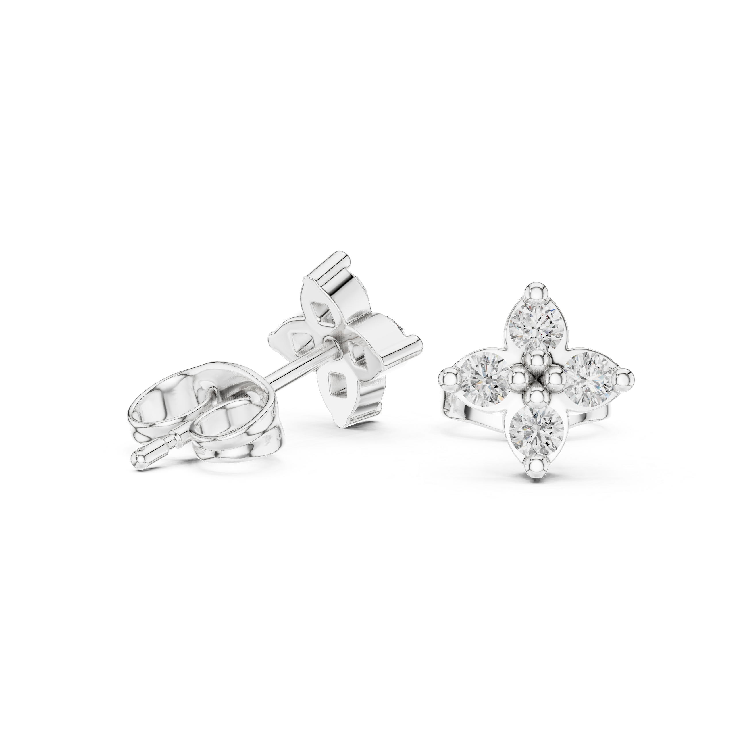 Octagonal Halo Diamond Stud Earrings in White Gold - VYKA Diamonds