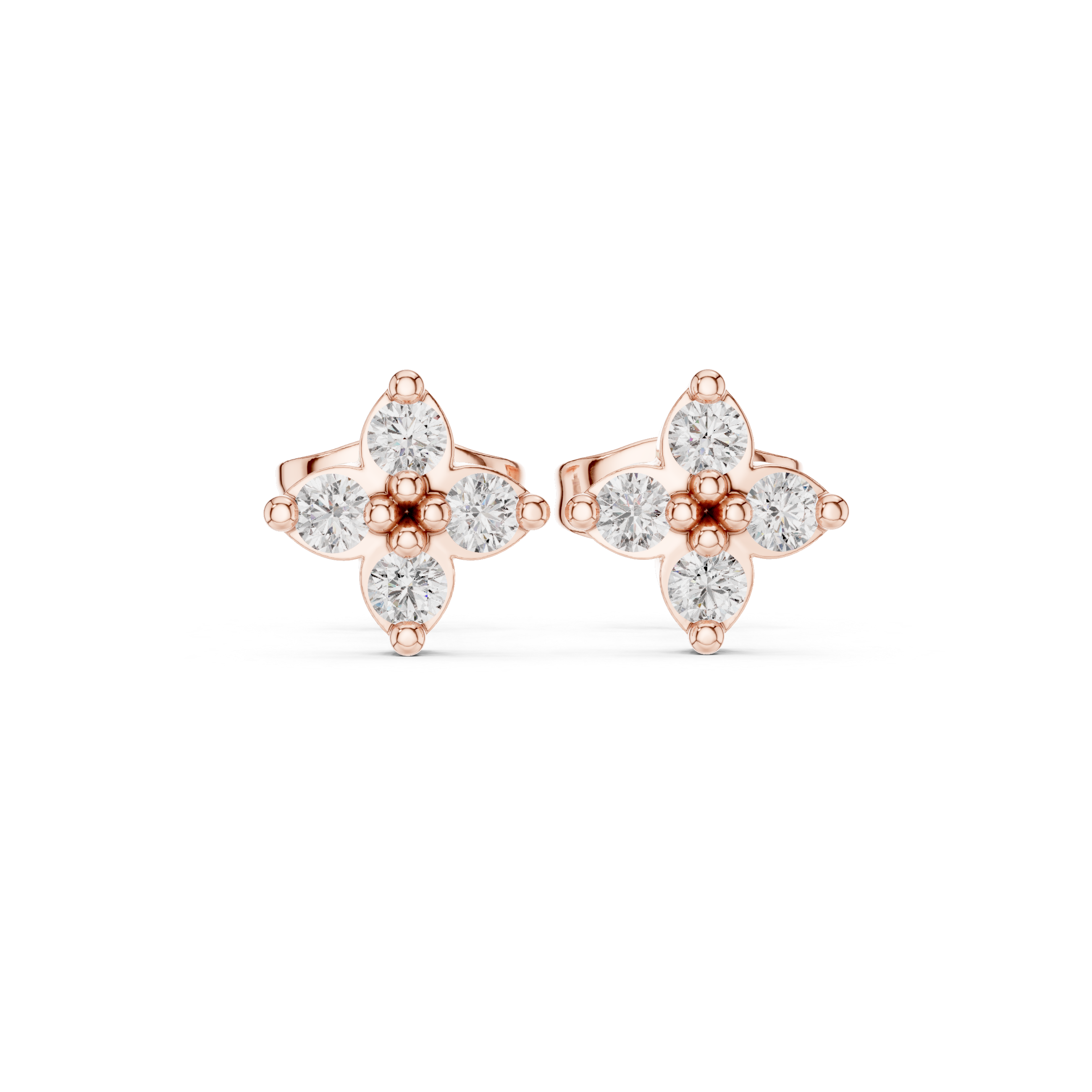 Octagonal Halo Diamond Stud Earrings in Rose Gold - VYKA Diamonds