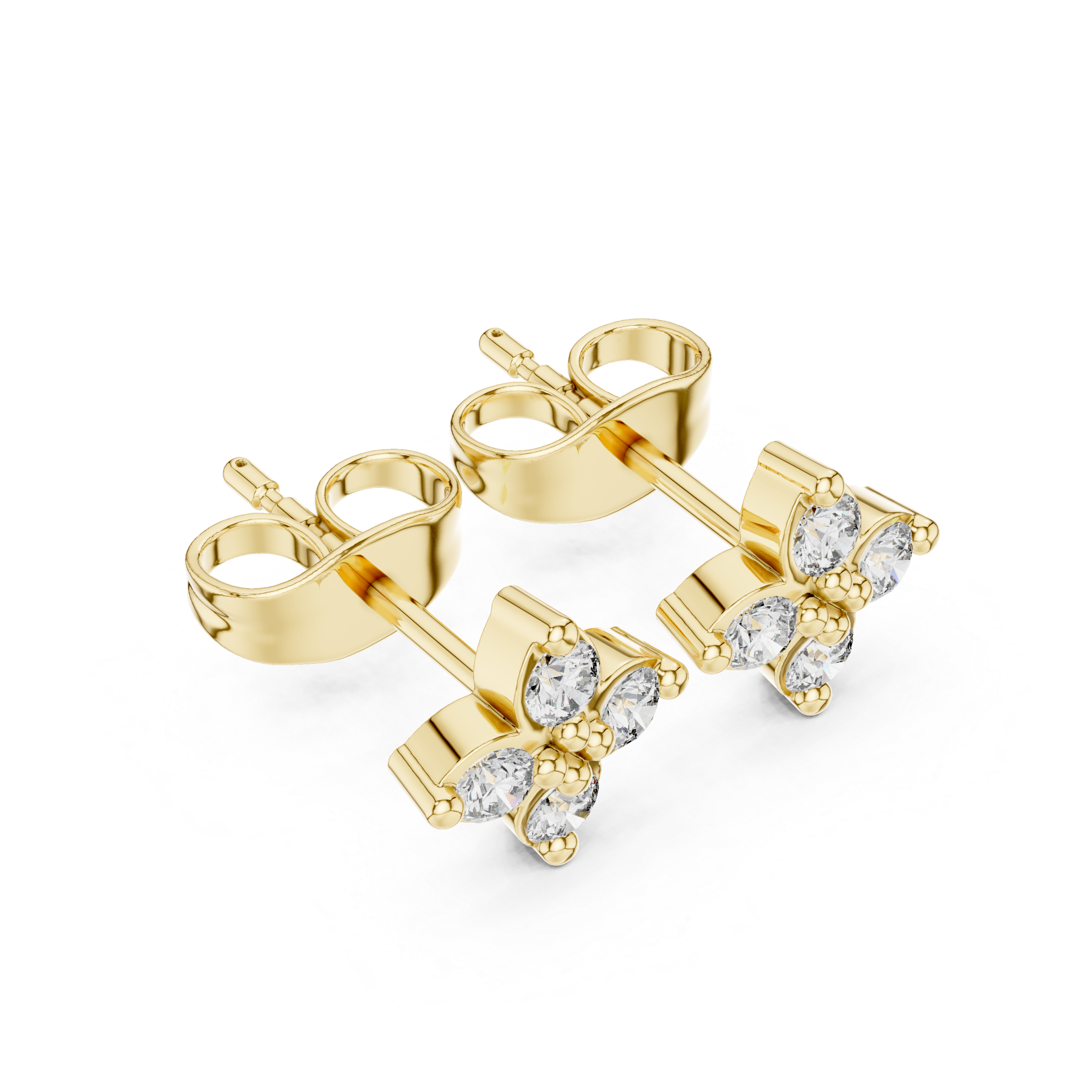 Octagonal Halo Diamond Stud Earrings in Yellow Gold - VYKA Diamonds