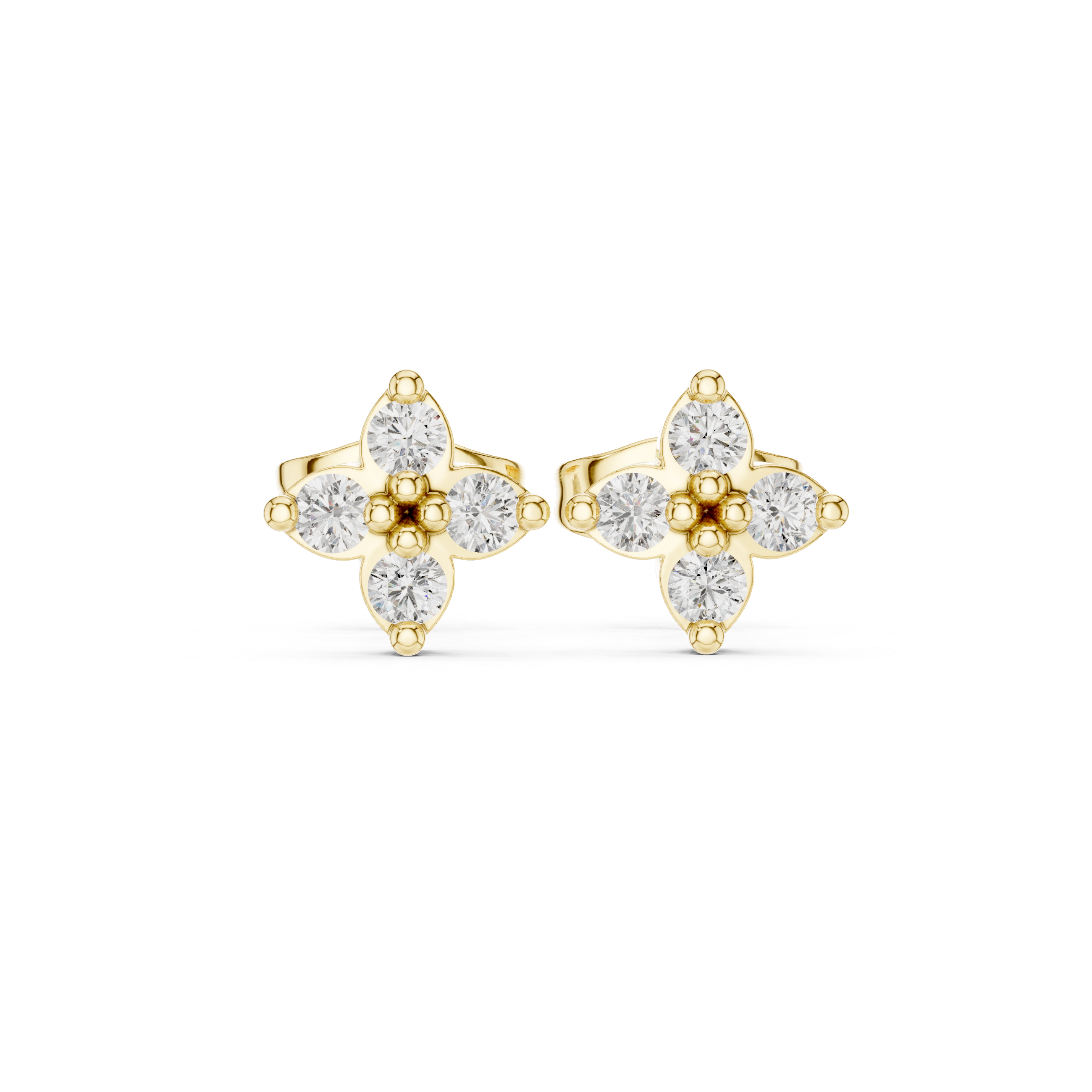 Octagonal Halo Diamond Stud Earrings in Yellow Gold - VYKA Diamonds